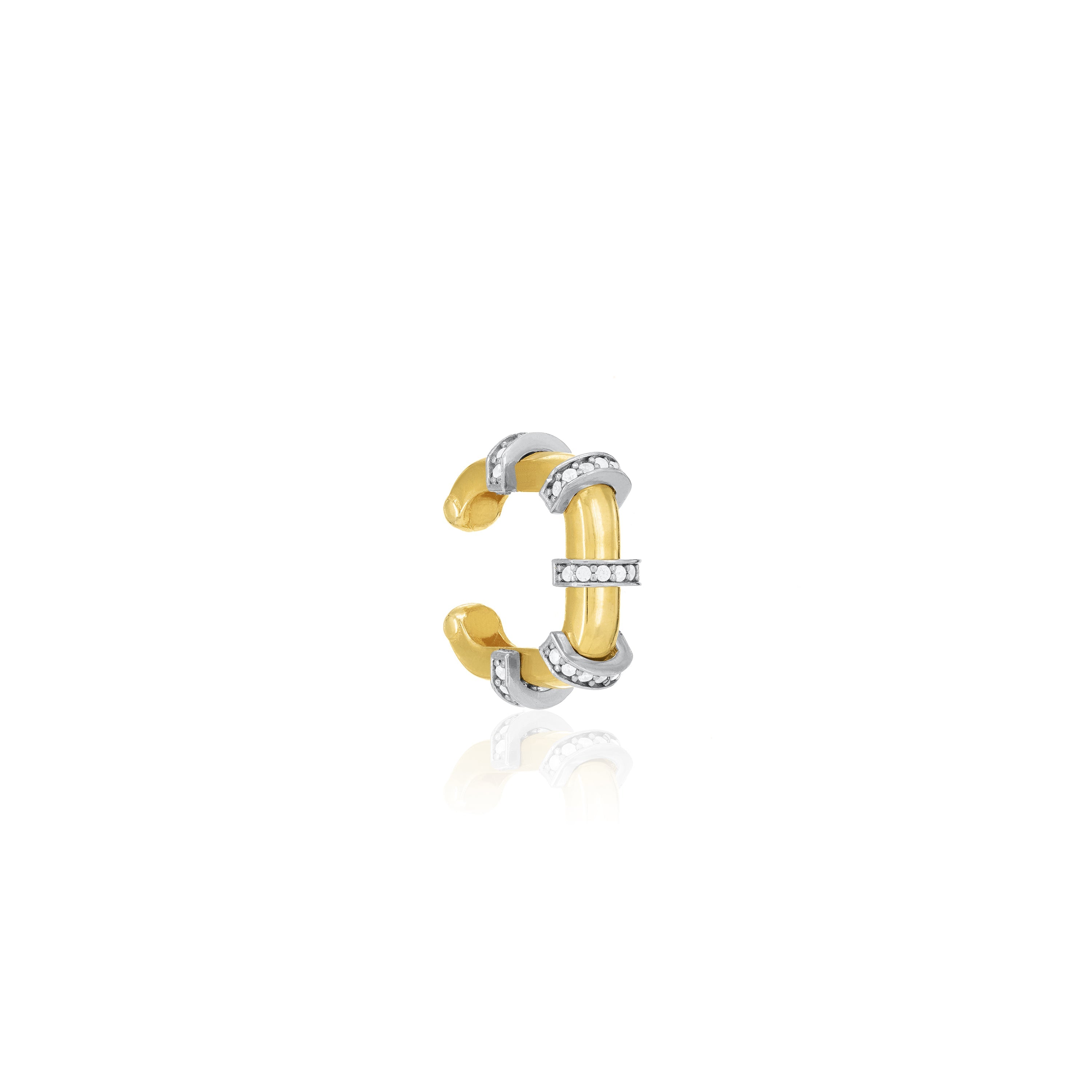 Five Cubic Zirconia Stripes Square Shape Ear Cuff - Gold White