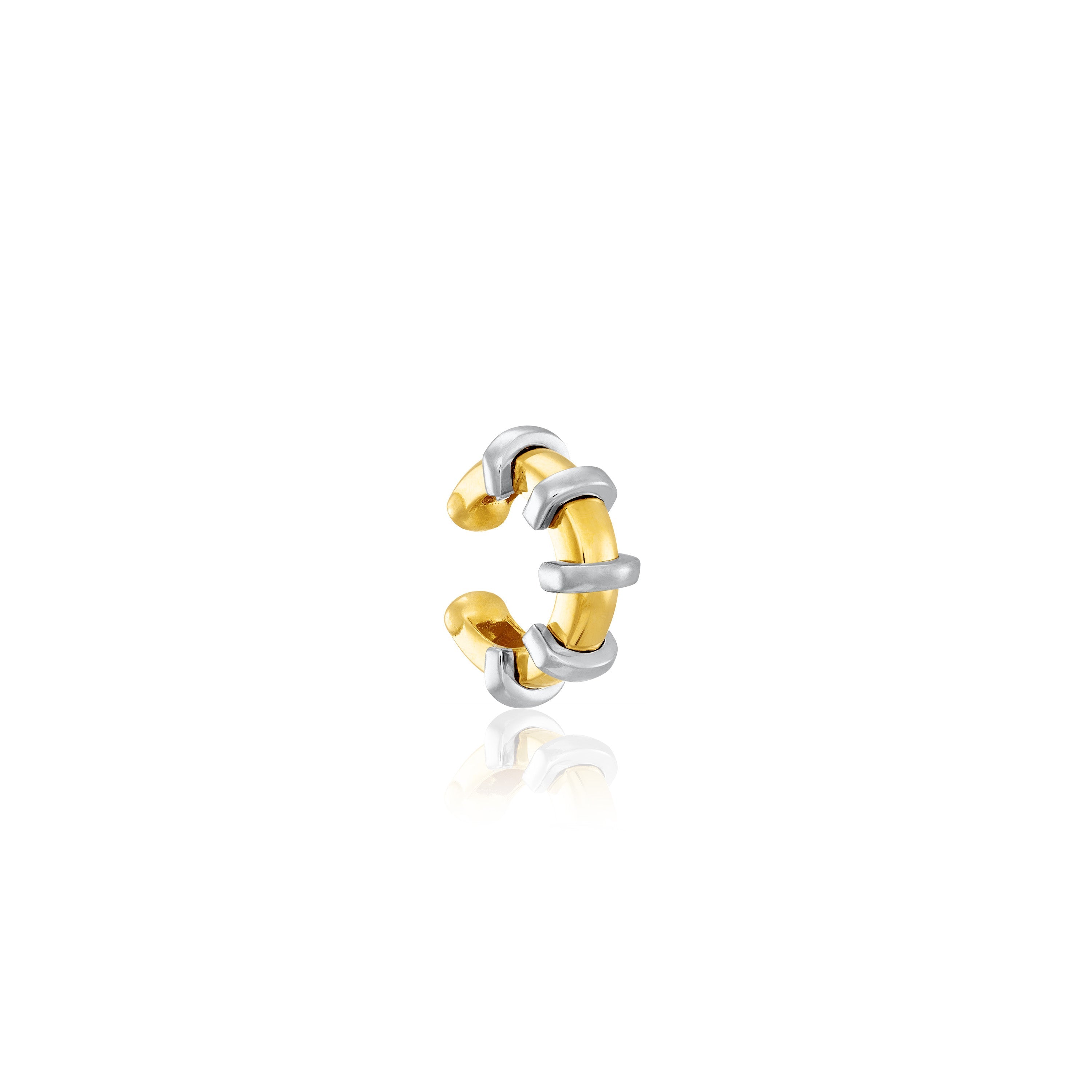 Five Cubic Zirconia Stripes Circle Ear Cuff - Gold Silver Cuffs