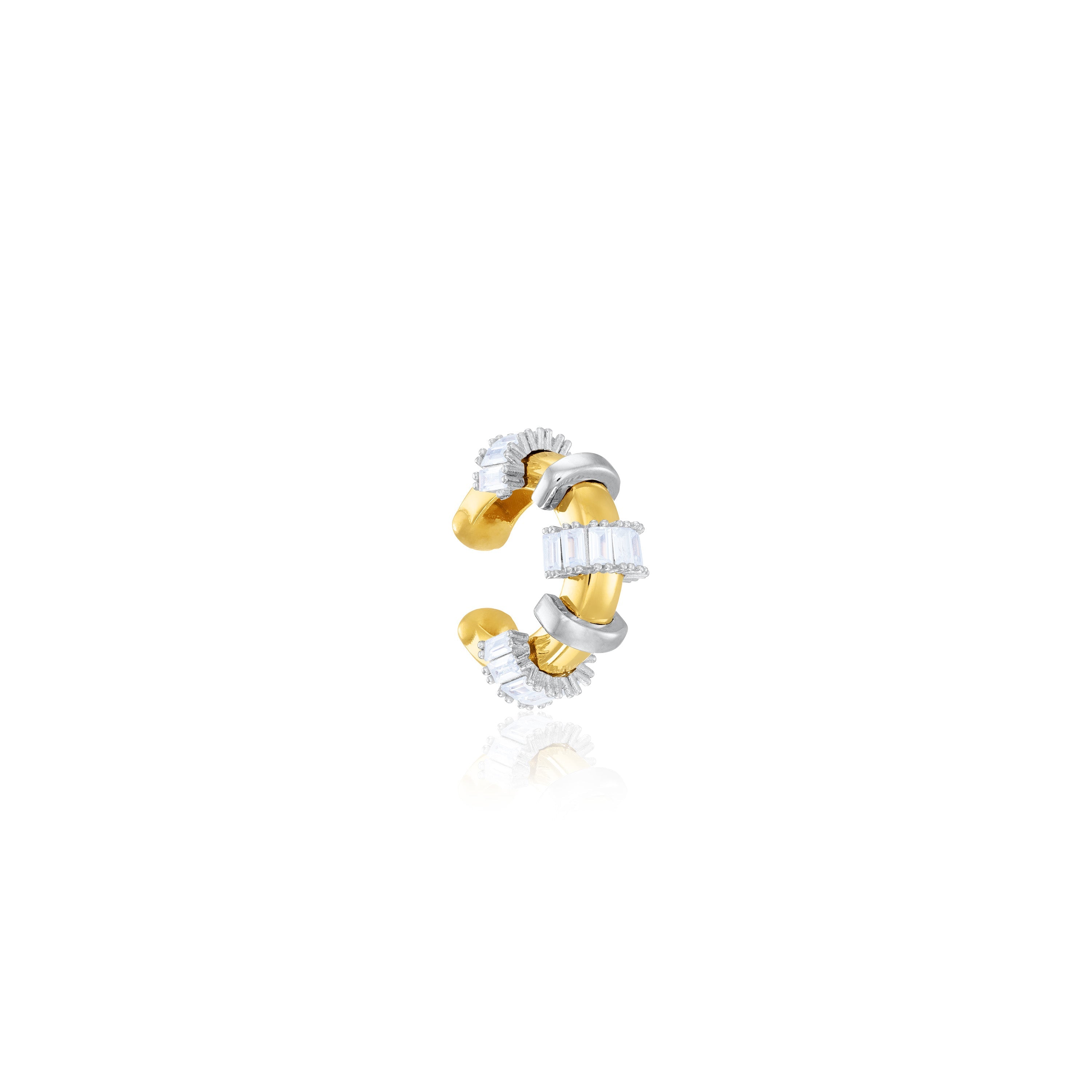 Five Cubic Zirconia Stripes Circle Ear Cuff - Gold Silver Cuffs Baguette Stones