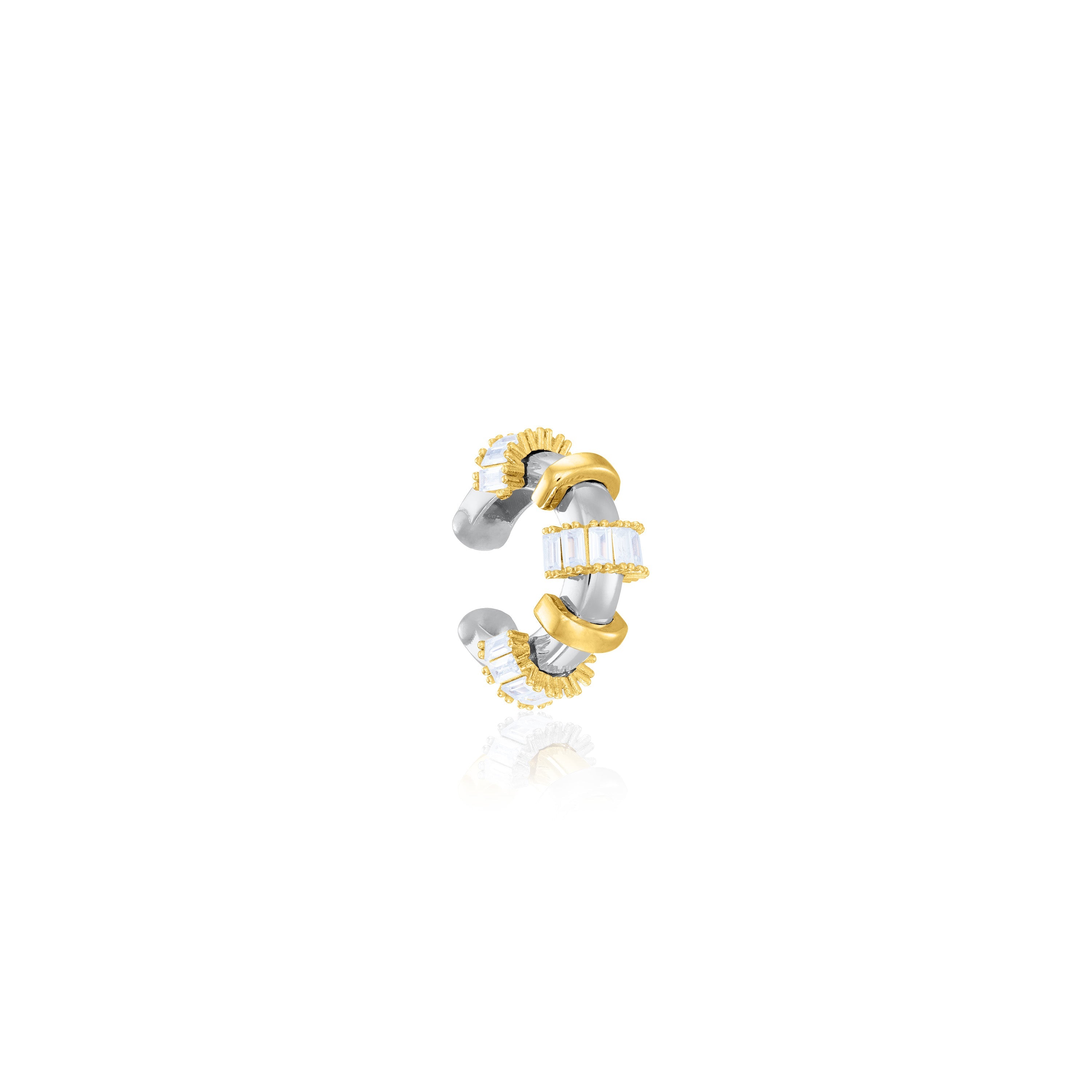 Five Cubic Zirconia Stripes Circle Ear Cuff - Silver Gold Cuffs Baguette Stones