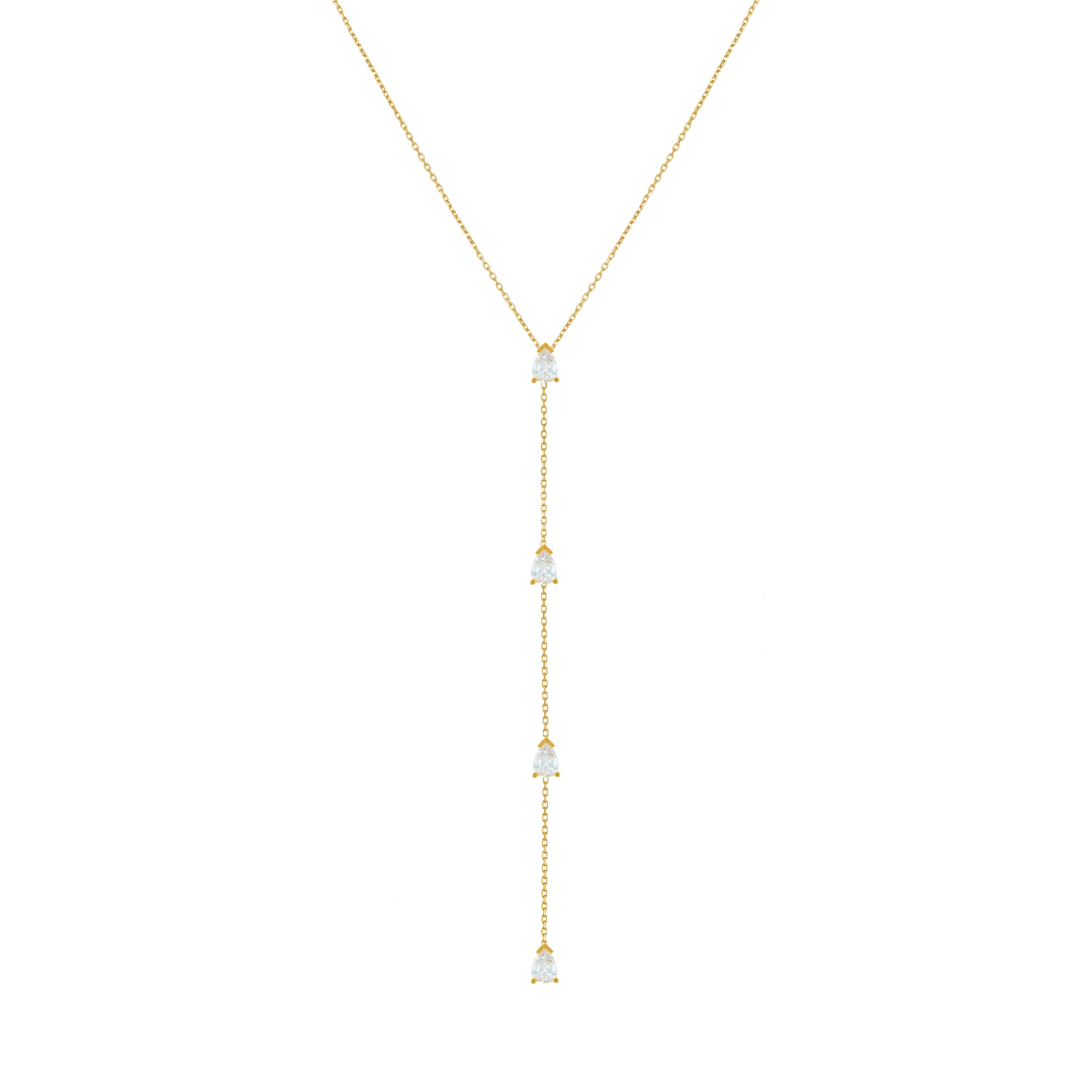Four Teardrops Lariat Choker - Gold White - Small Teardrop