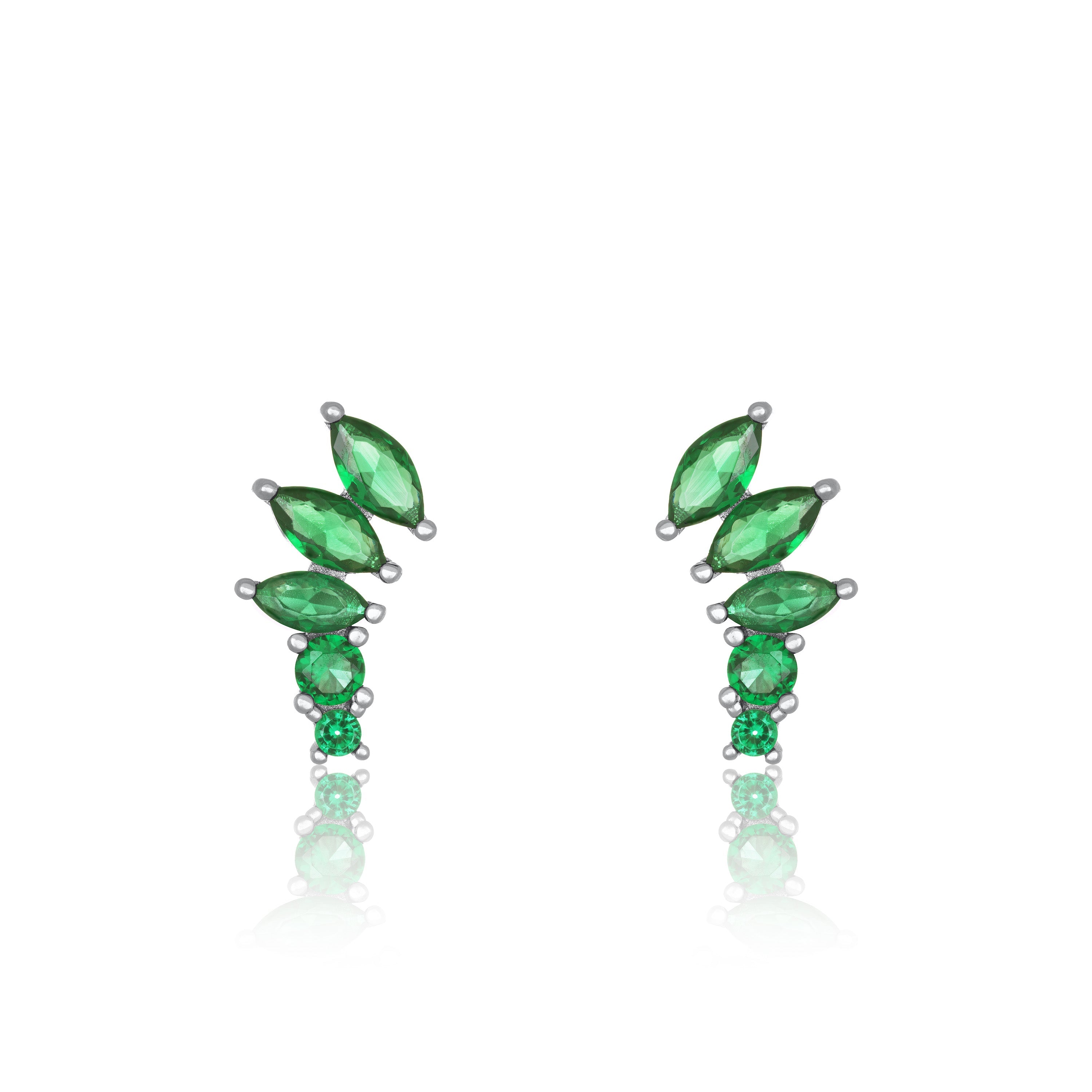 Graduated Marquise Shape Curved Stud Earrings - Silver Green
