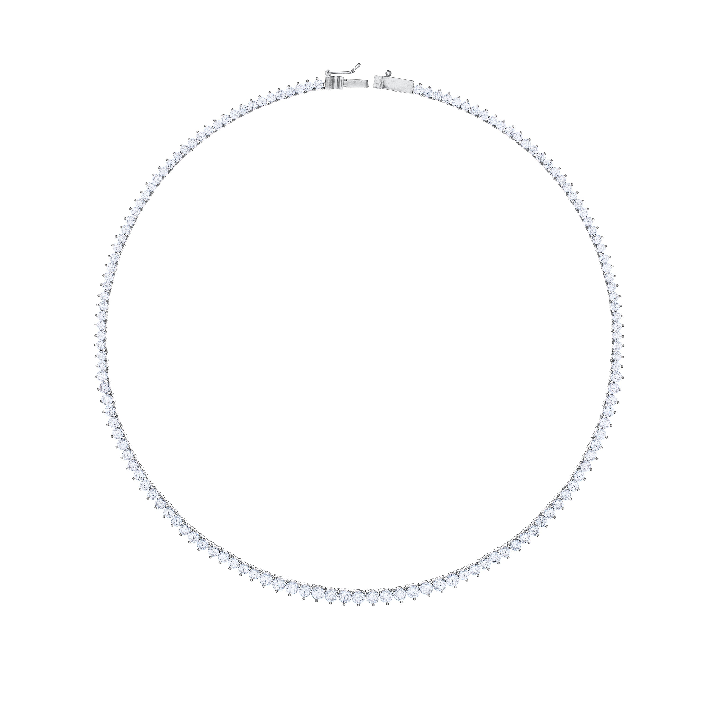 Graduated Round Cut Tennis Necklace With Box Clasp - Silver White - 40cm