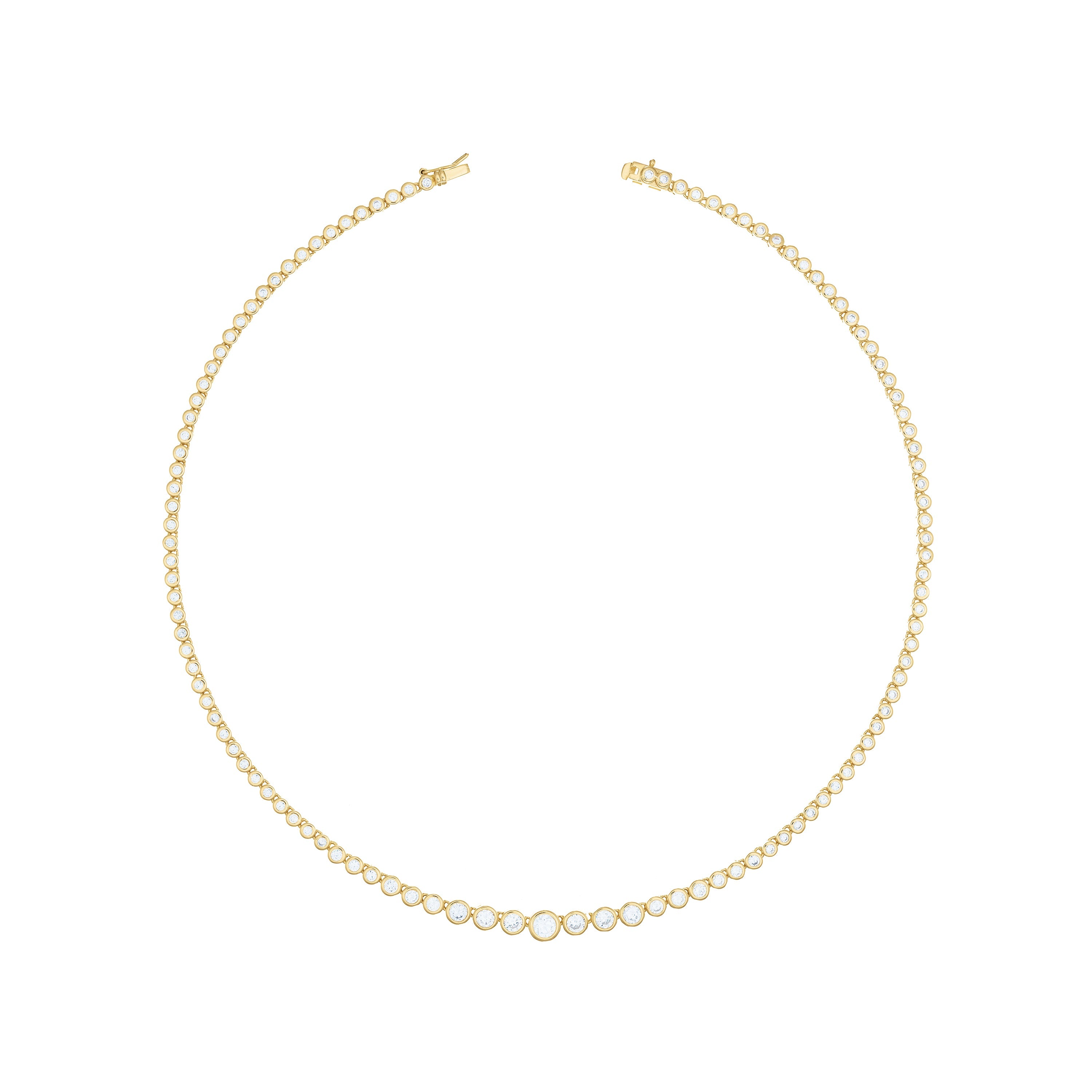 Graduated Bezel Cz Tennis Necklace With Box Clasp - Gold White