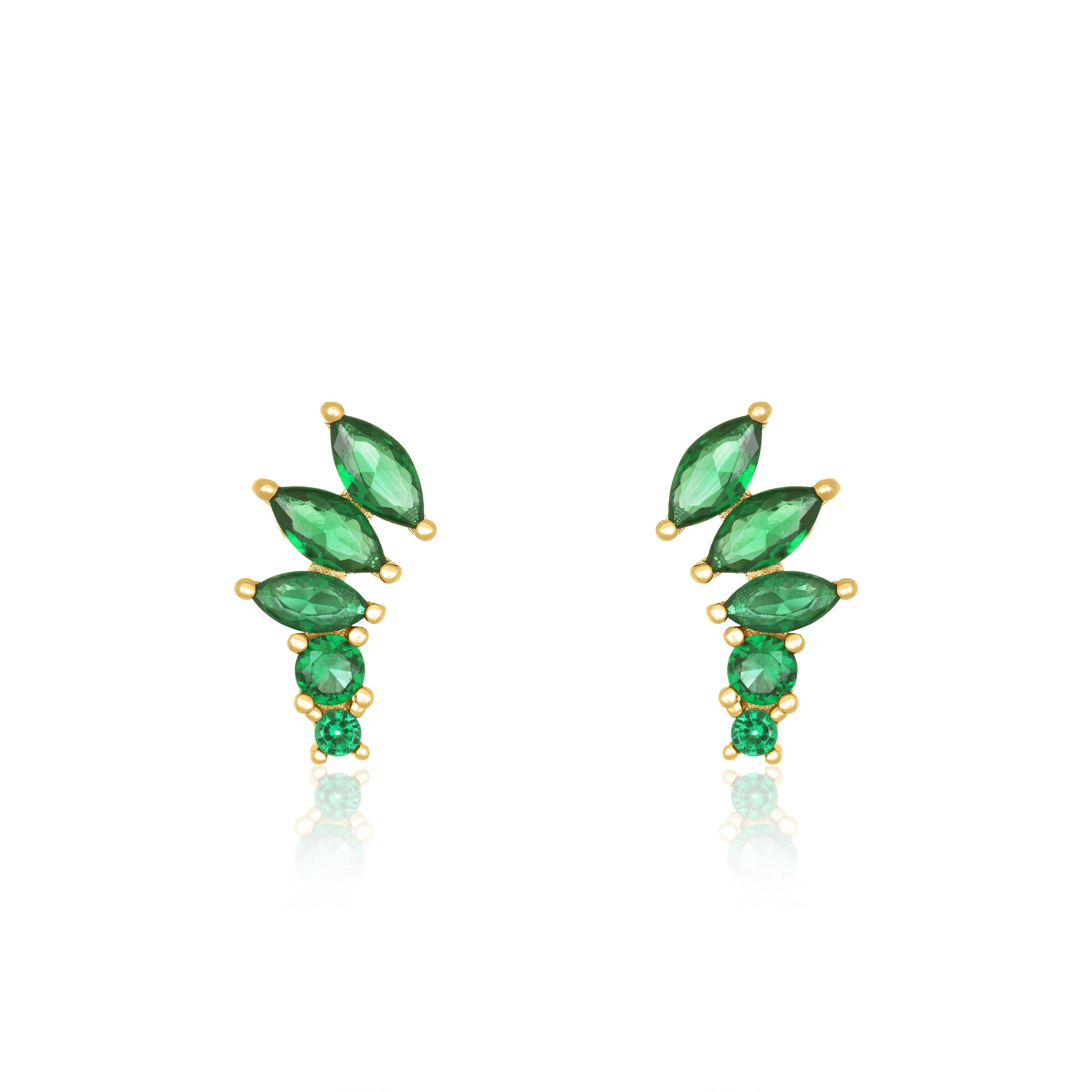 Graduated Marquise Shape Curved Stud Earrings - Gold Green