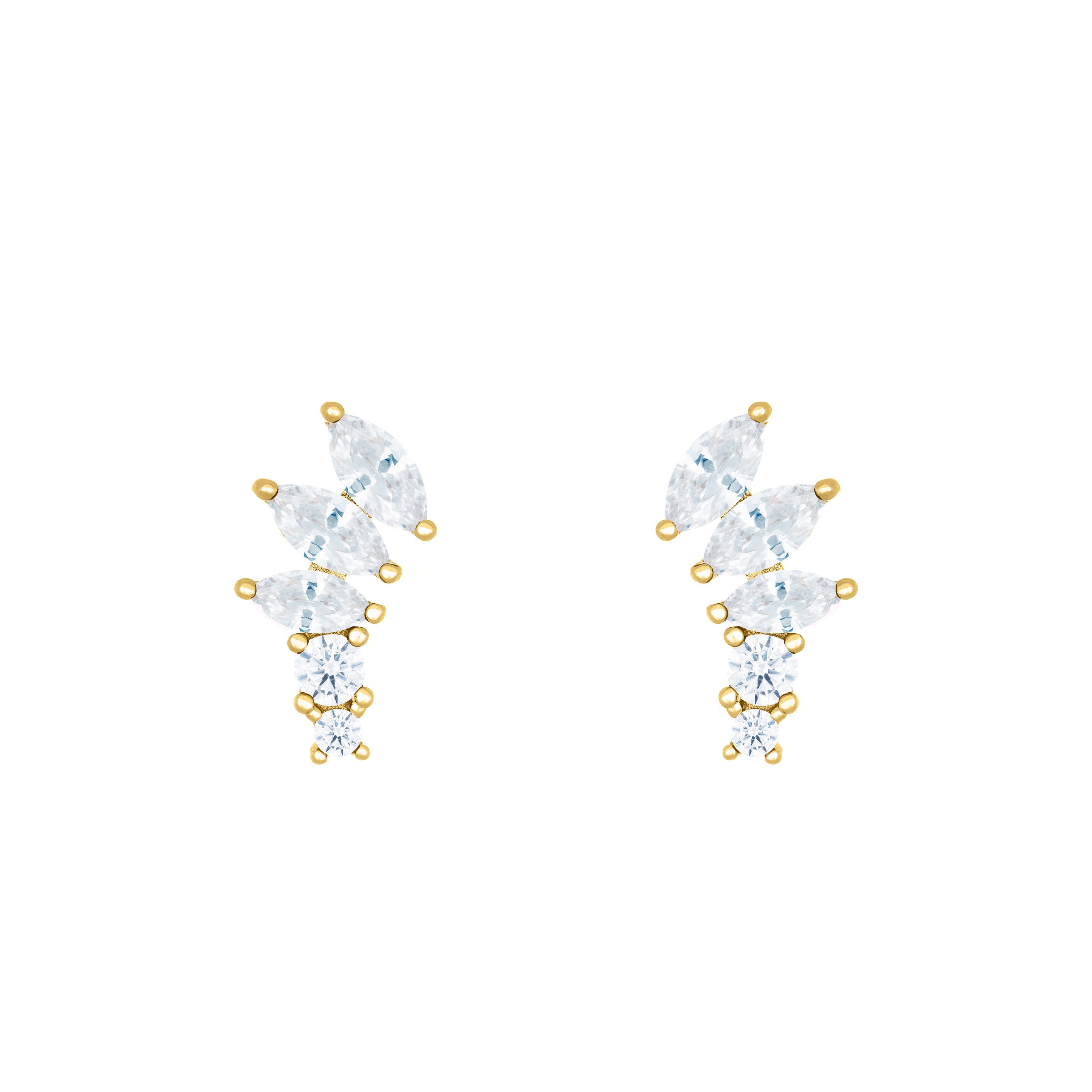Graduated Marquise Shape Curved Stud Earrings - Gold White