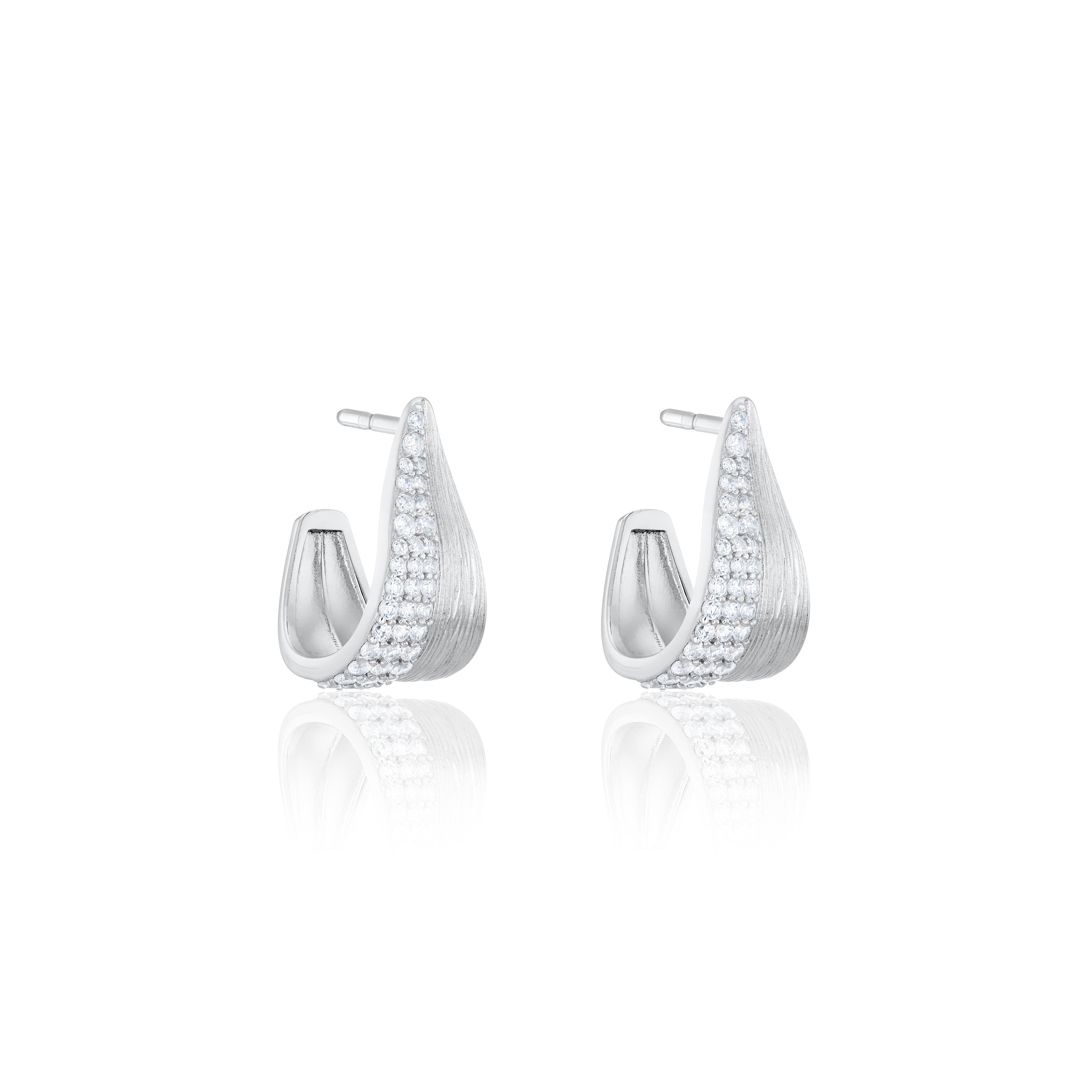 Half Sculpted Half Cz Statement Earrings