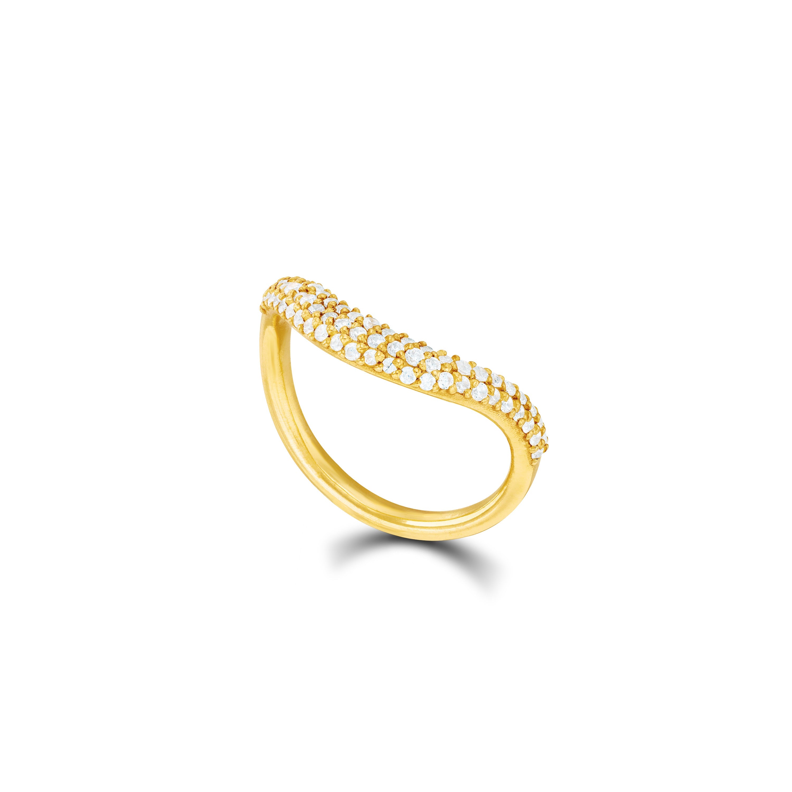 Layered Stacking Band Ring - Gold White - Half Pave