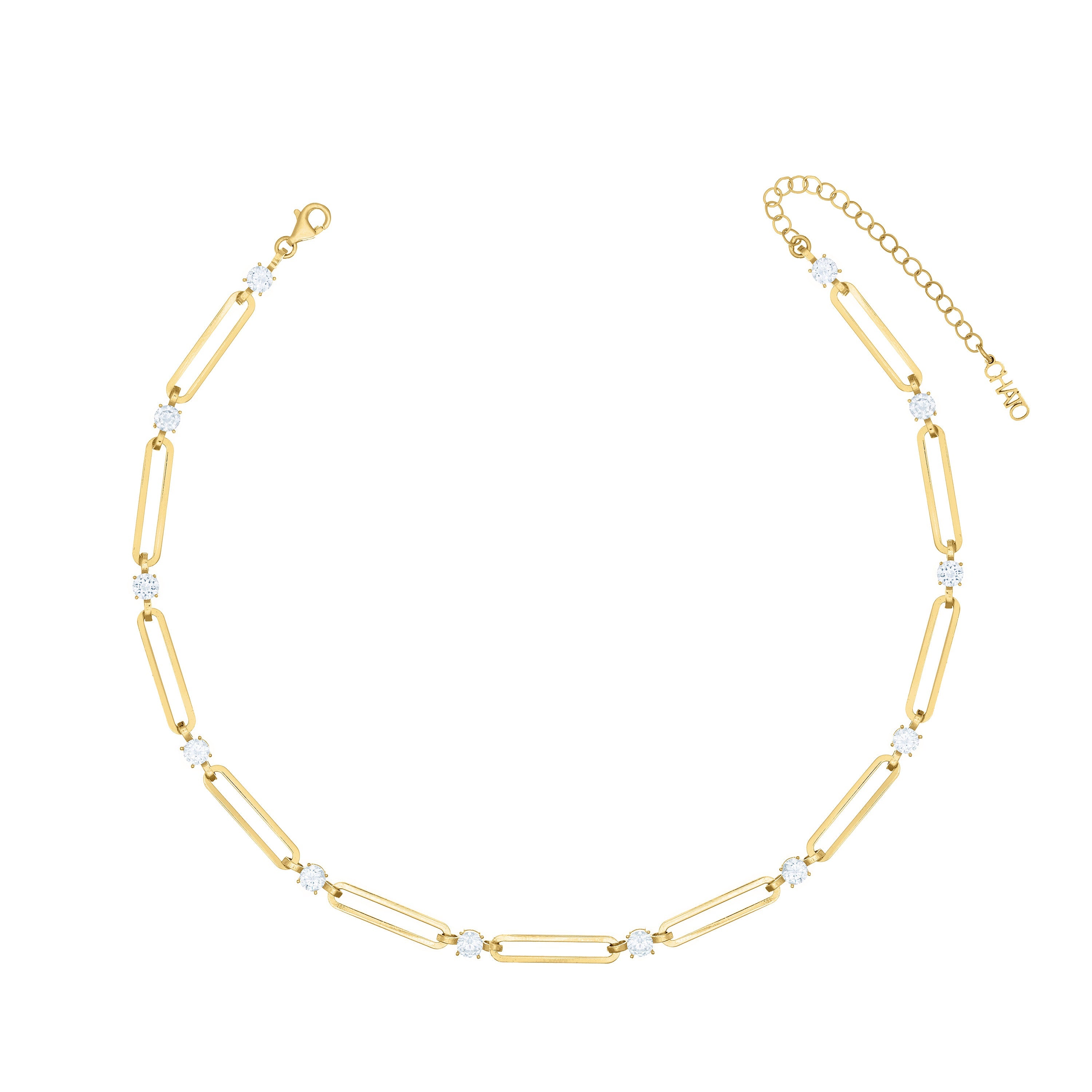 Long Paperclip With Dot Choker - Gold White
