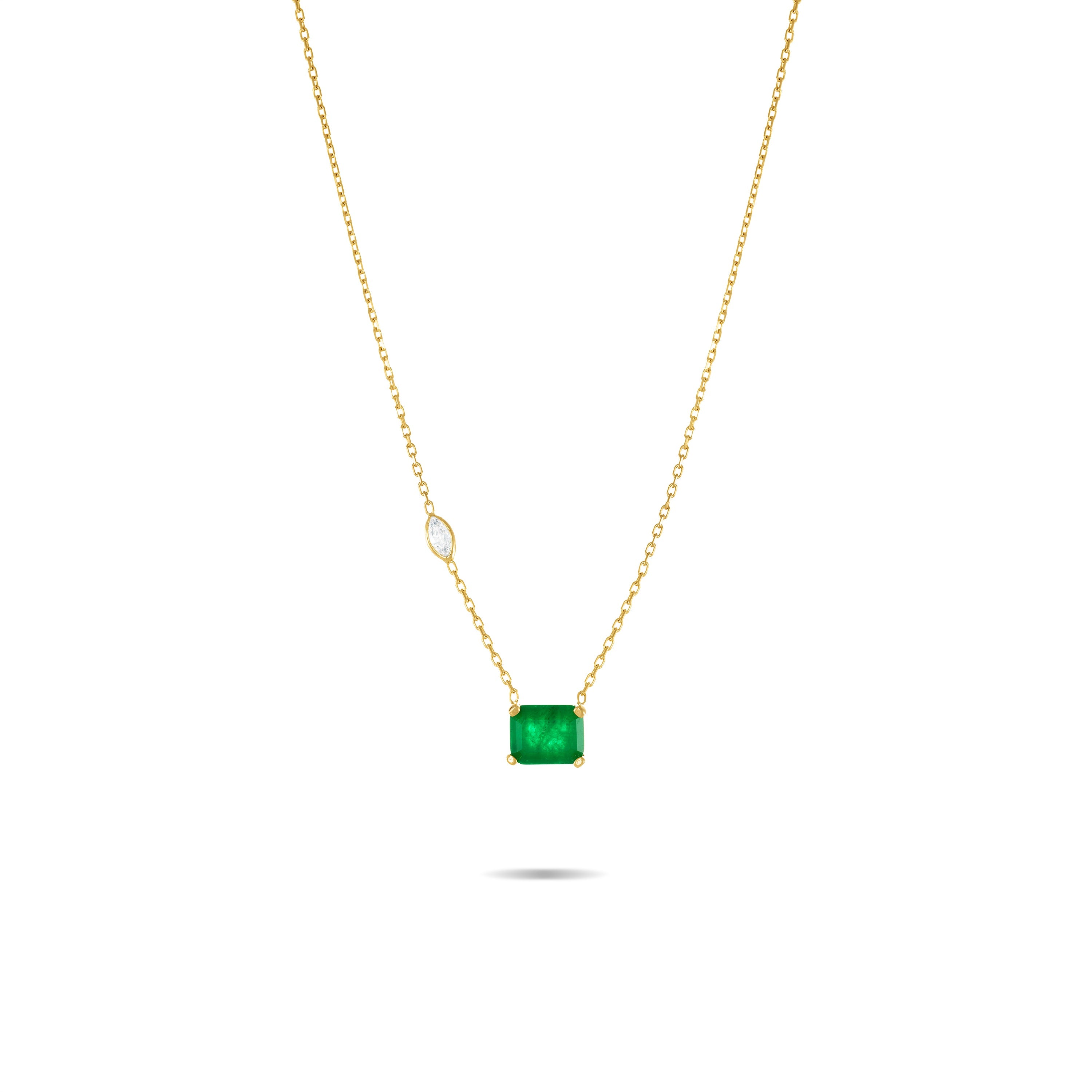 Marquise Bezel Big Stone Chain Necklace - Gold Green Matt And White