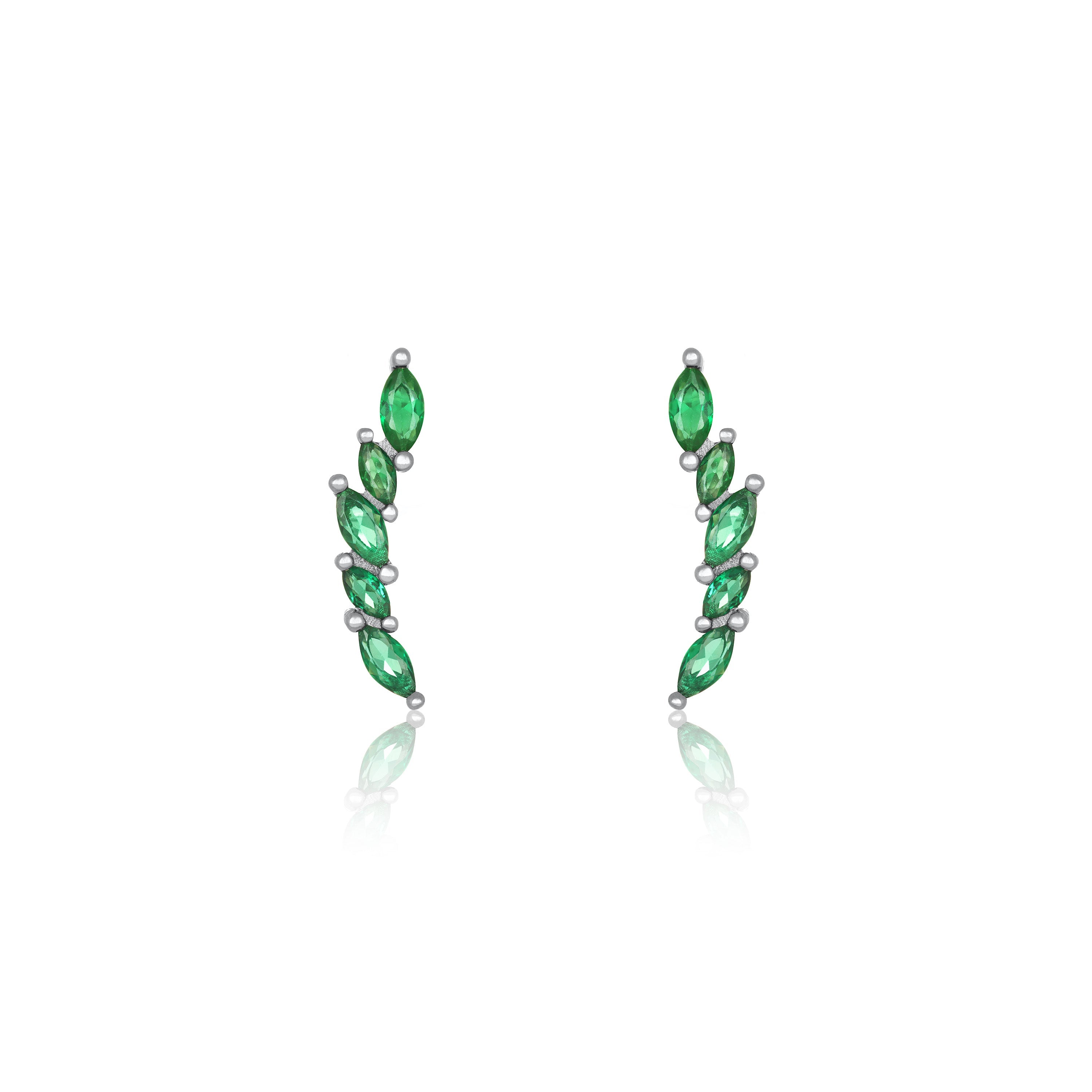 Marquise Climber Stud Earrings - Silver Green