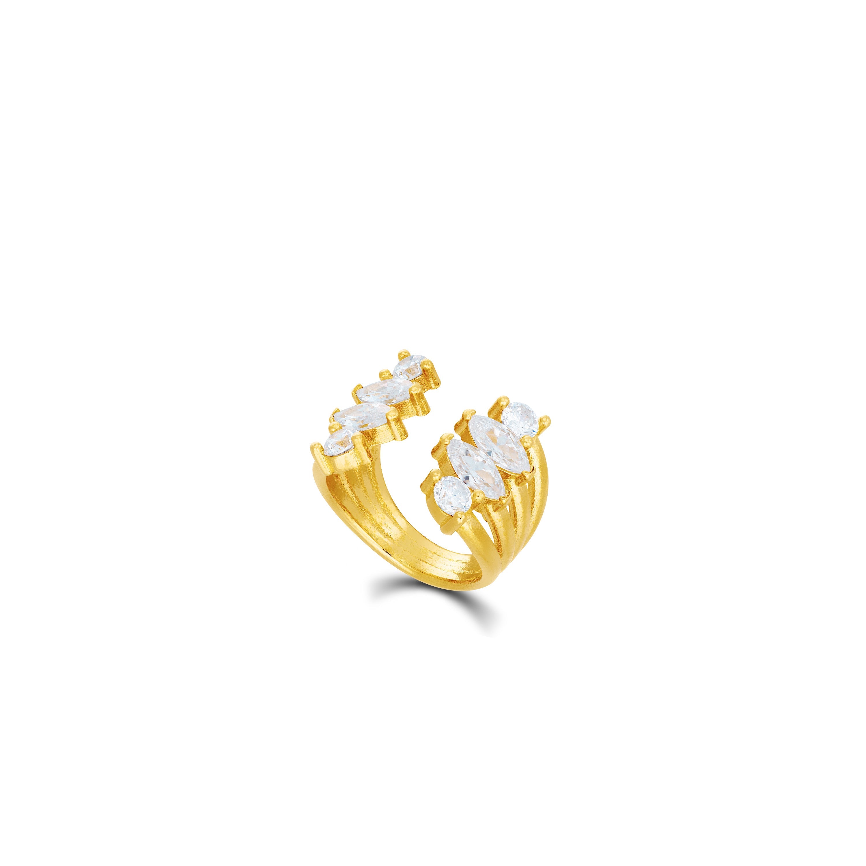 Marquise And Cubic Zirconia Open Band Pinky Ring - Gold White