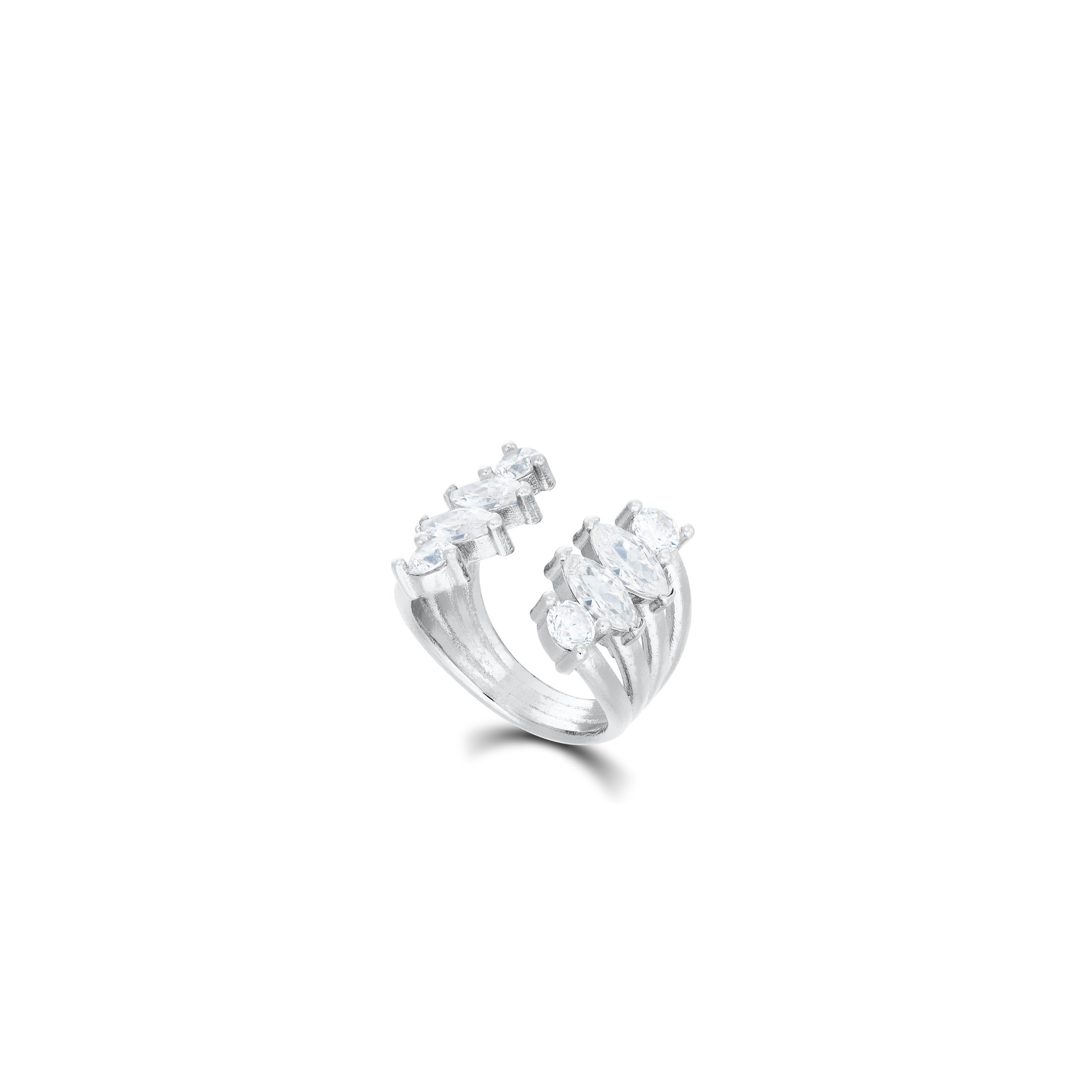 Marquise And Cubic Zirconia Open Band Pinky Ring - Silver White