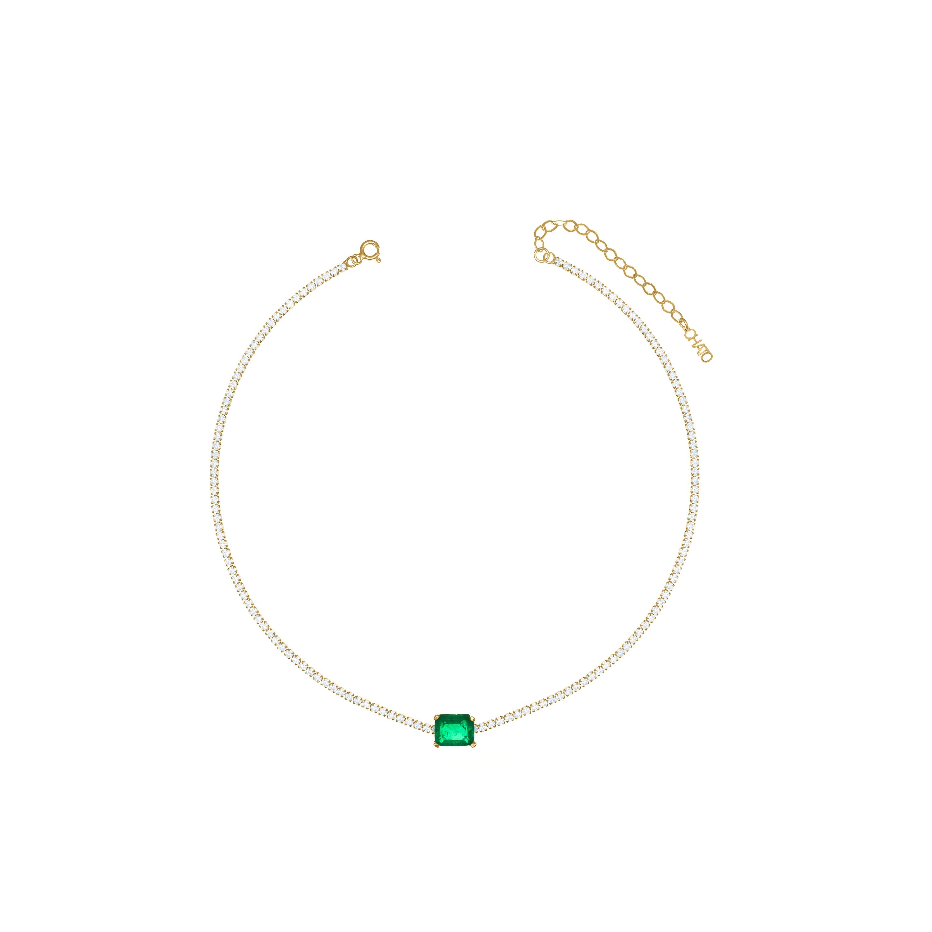 One Big Rectangle Horizontal Tennis Choker - Gold Green Matt And White