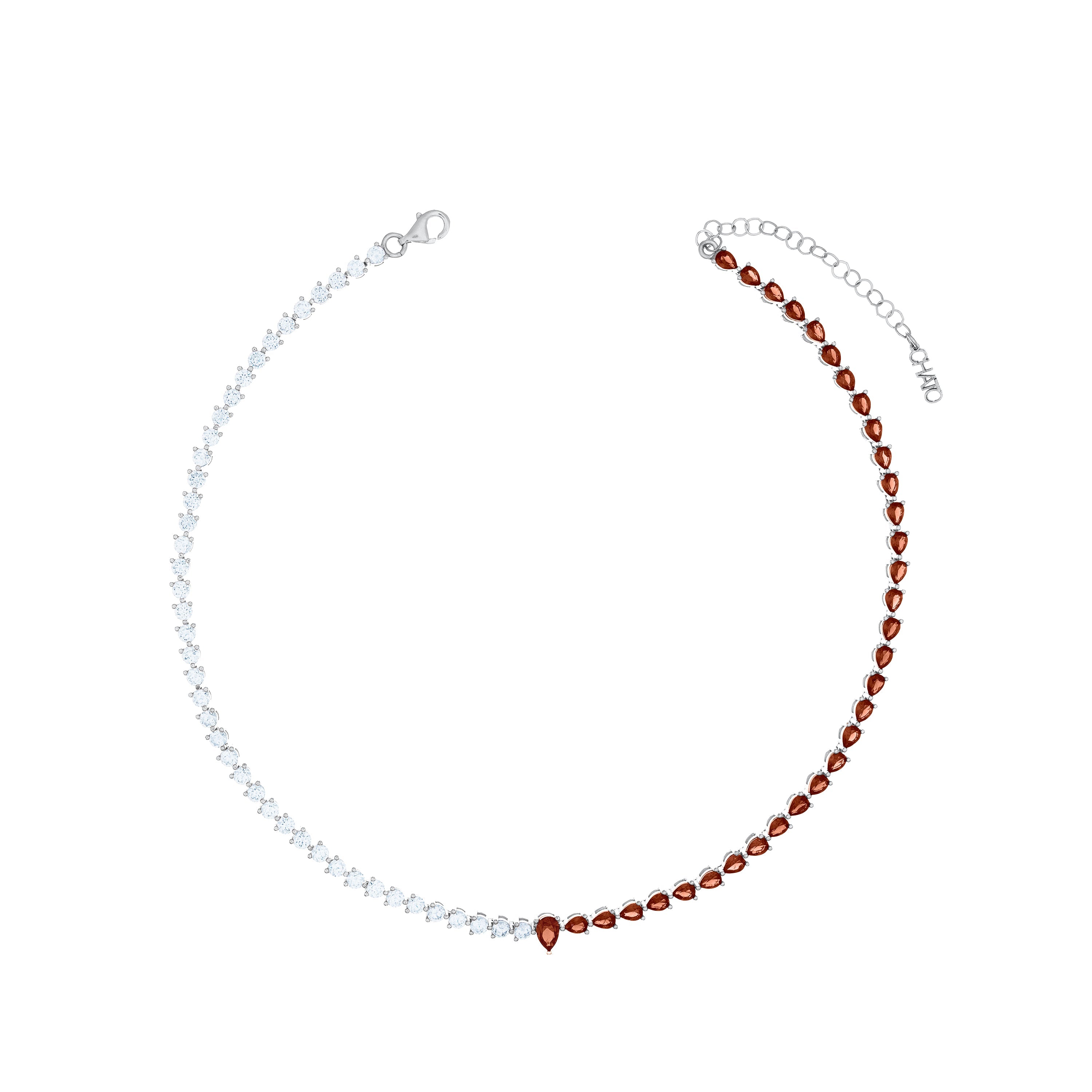 One Teardrop Half Cz Half Teardrop Eternity Choker - Silver Brown And White