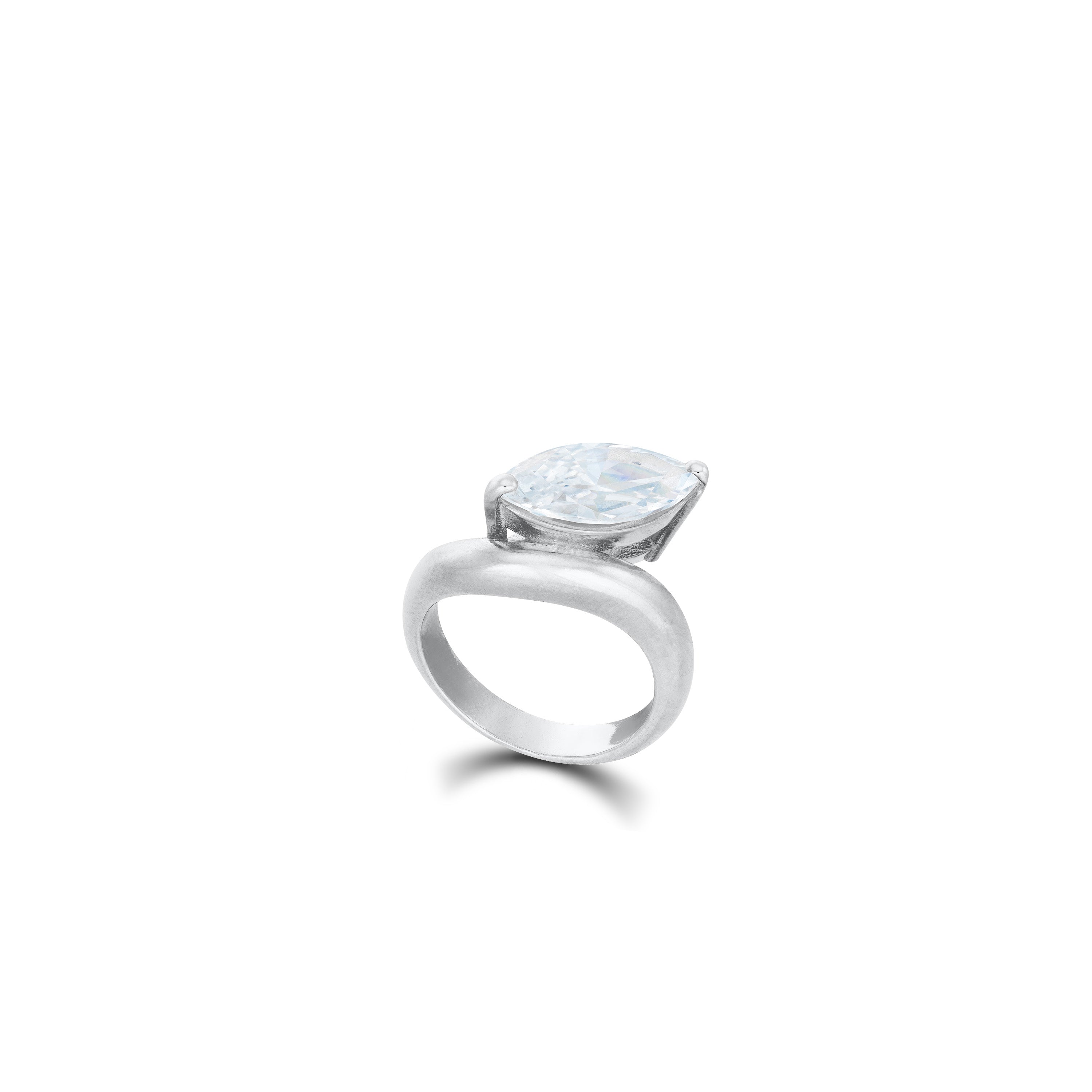 One Marquise Wavy Ring - Silver White