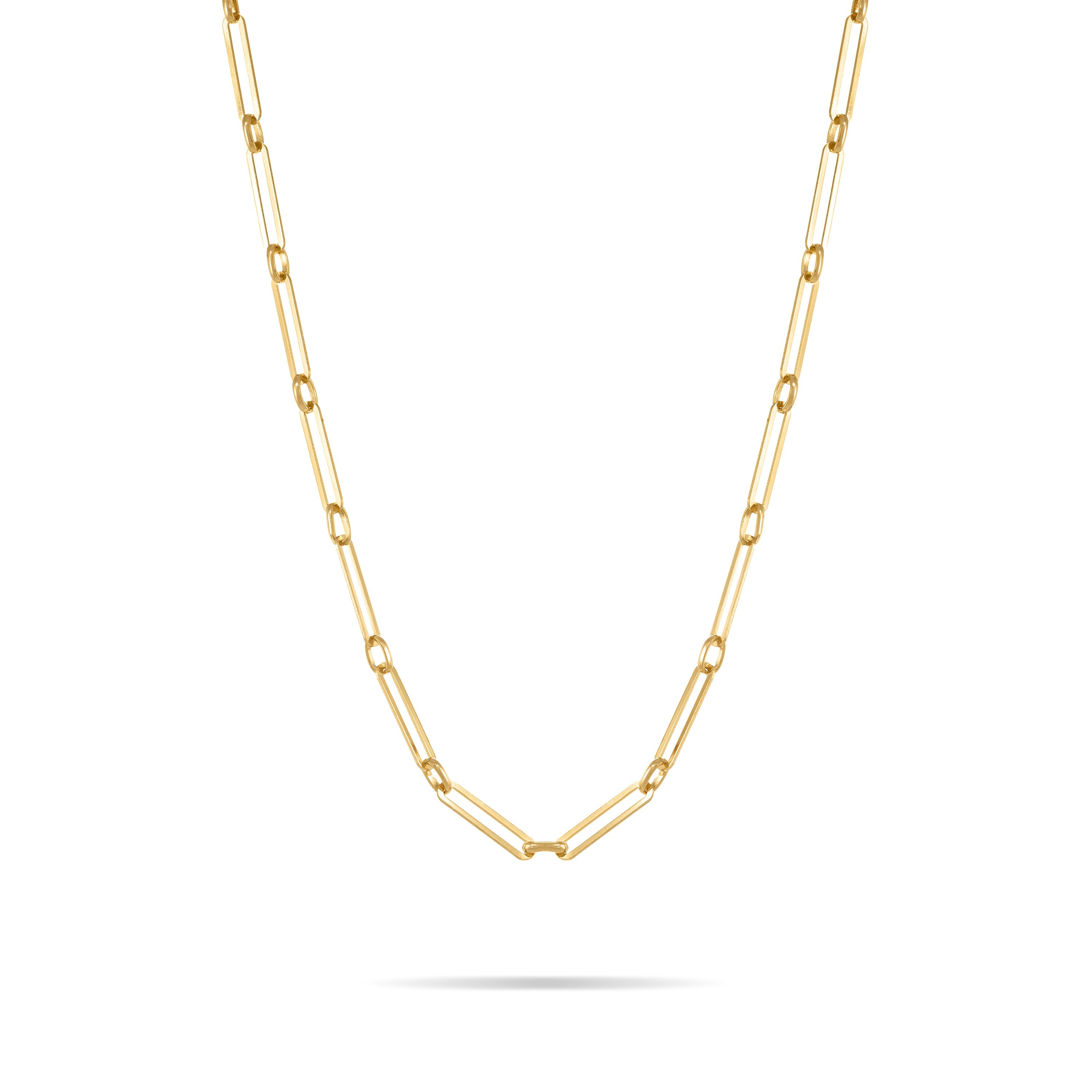 Paperclip Link Chain With Connection Long Necklace - Gold