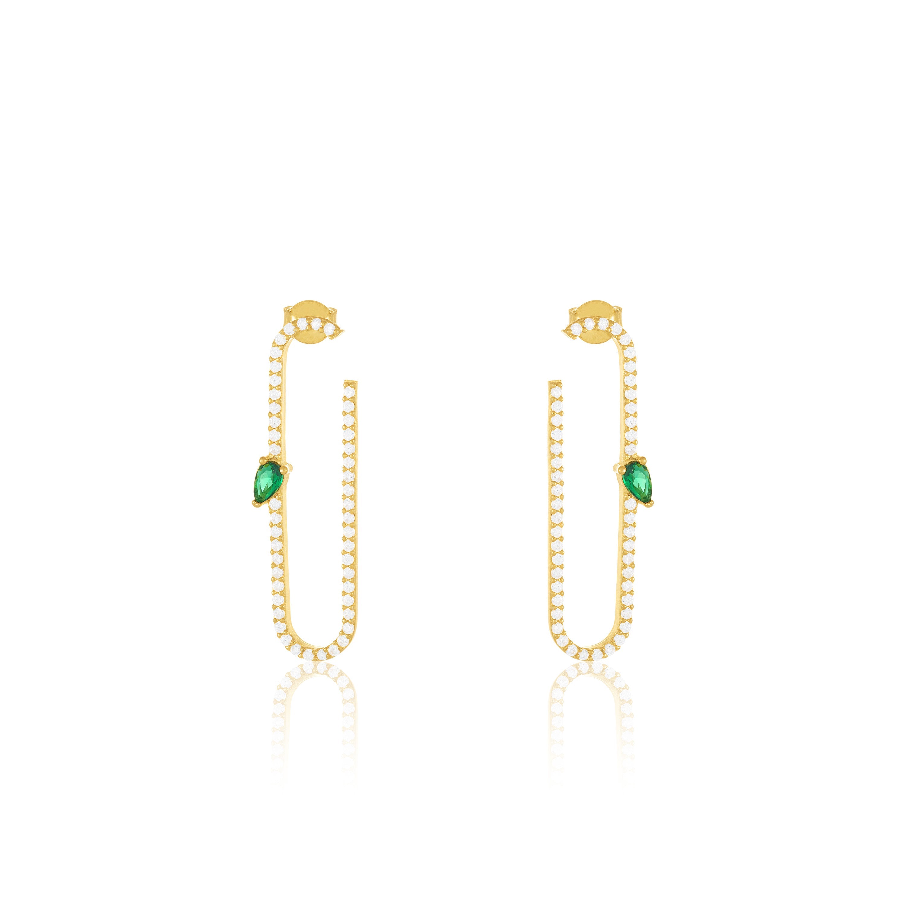 Paperclip With Teardrop Statement Earrings - Gold Green And White