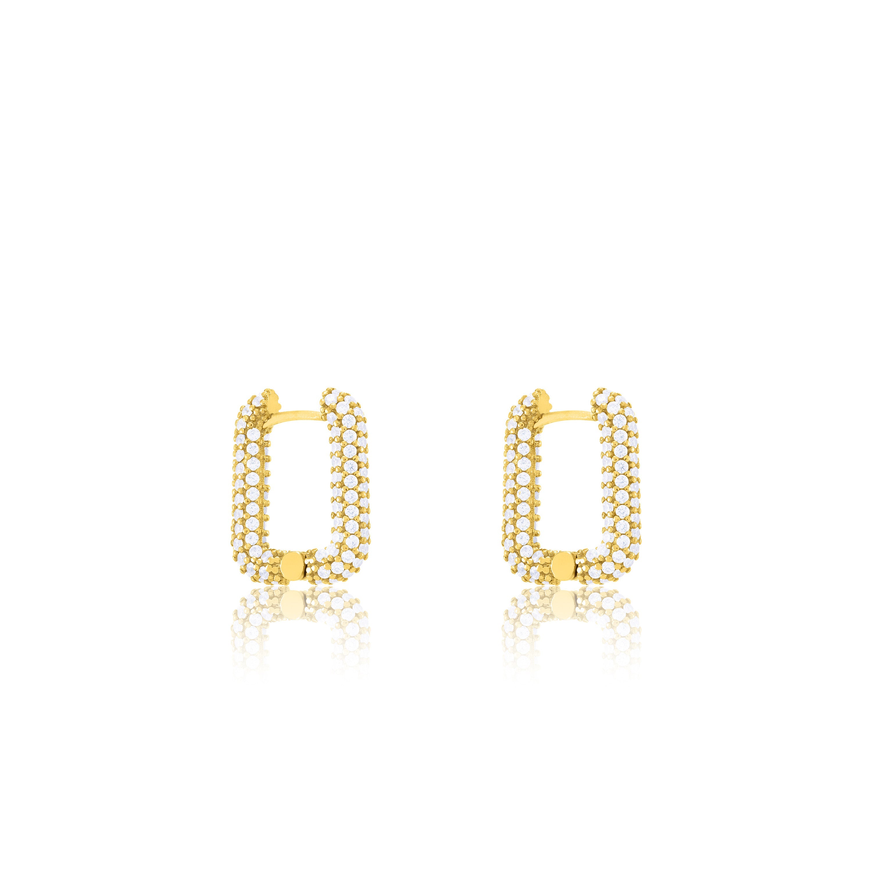 Pave Rectangular Hoop Earrings - Gold White - Full Pave