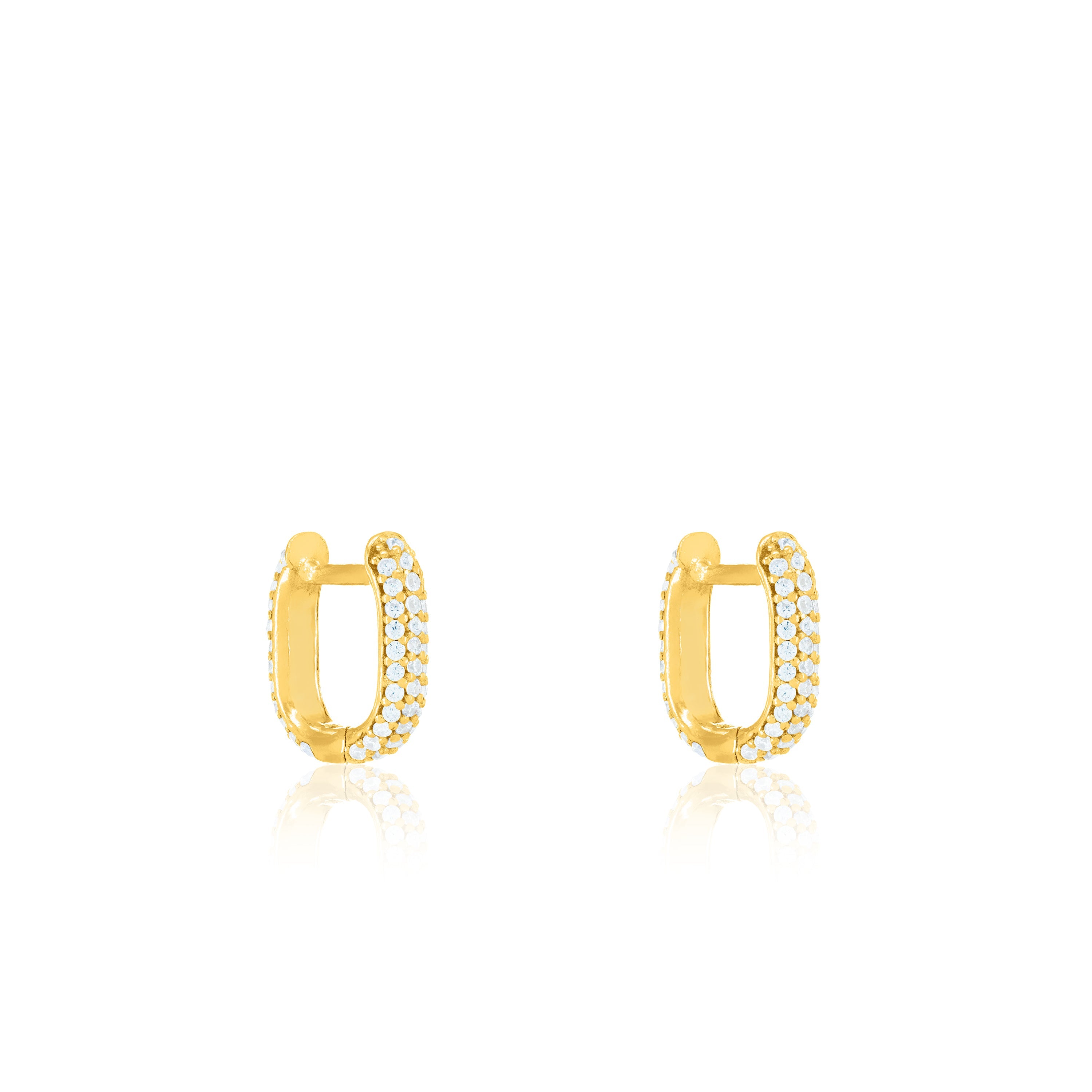 Pave Paperclip Hoop Earrings - Gold White - Short