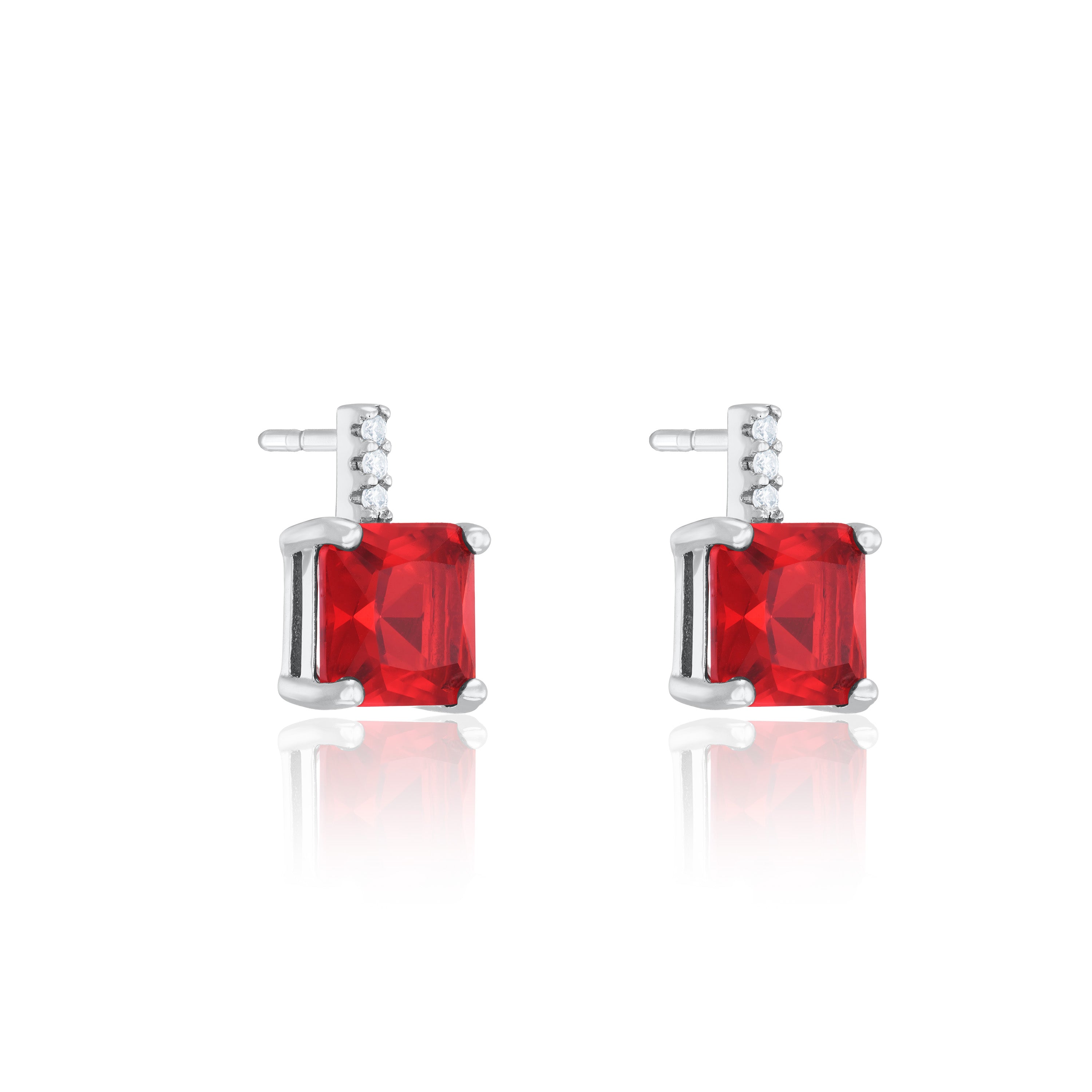 Princess Cut WIth Line CZ Stud Earrings