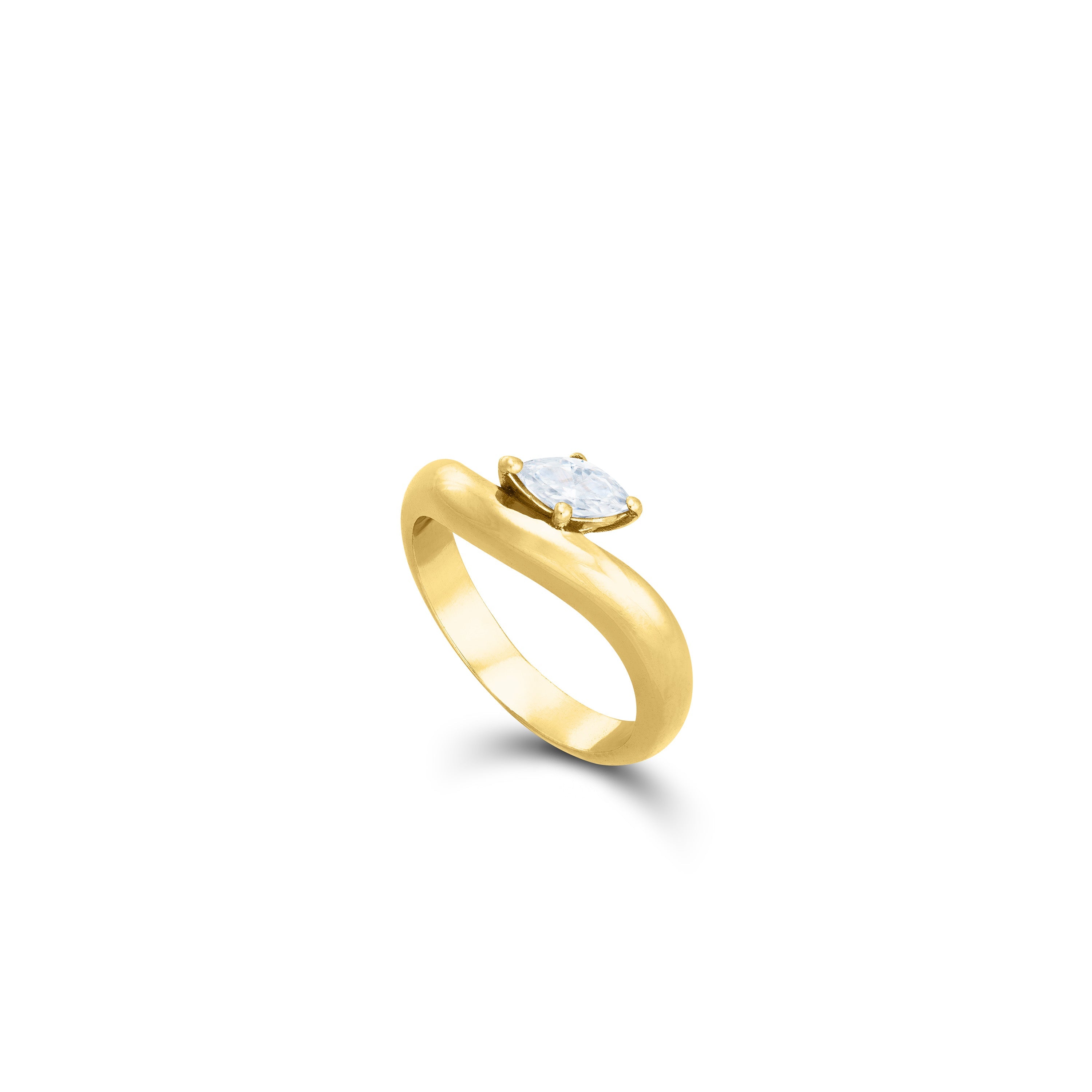 Solitaire Marquise CZ Pinky Ring - Gold White