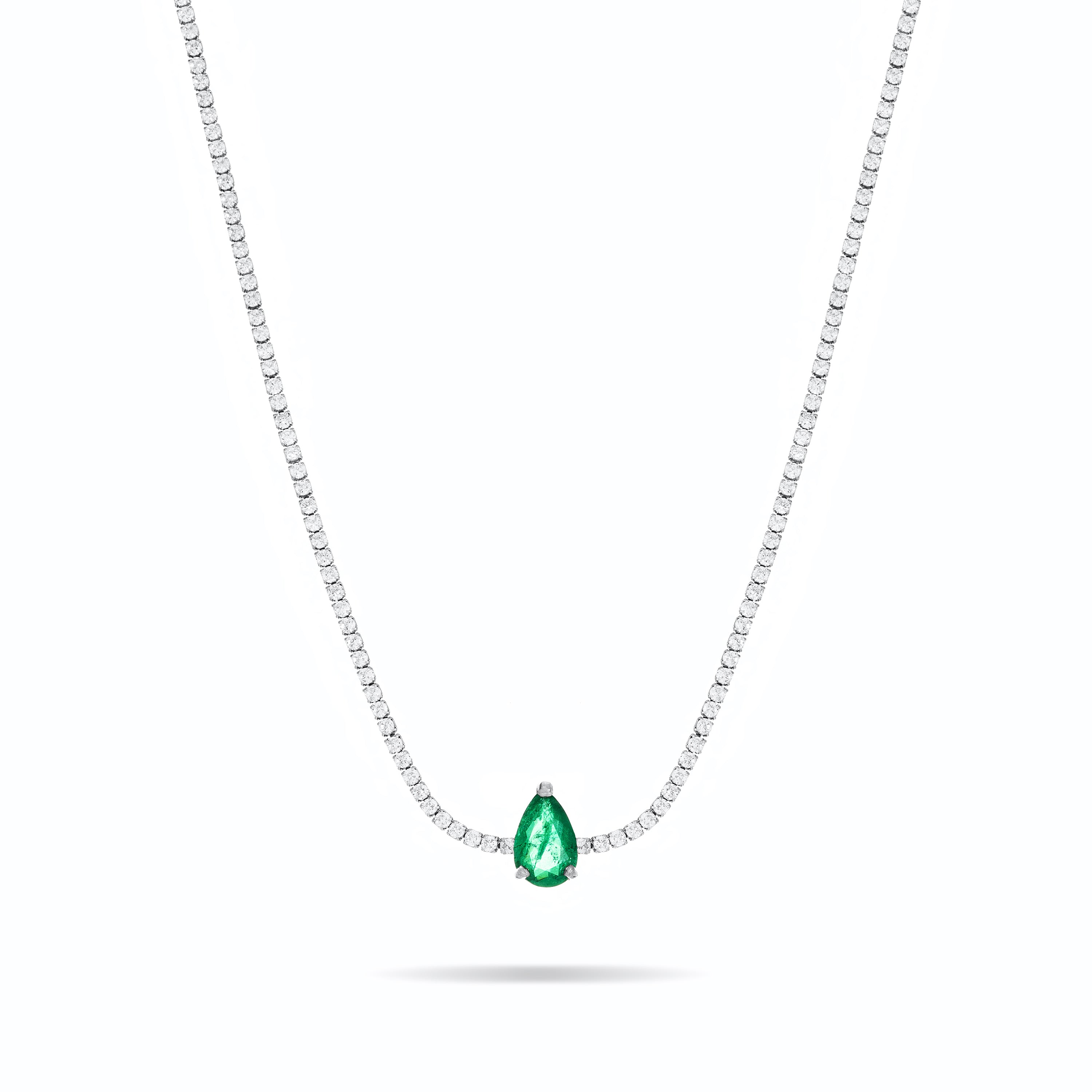 Teardrop Tennis Choker With Paraiba Stone - Silver Green Matt And White - Big Teardrop