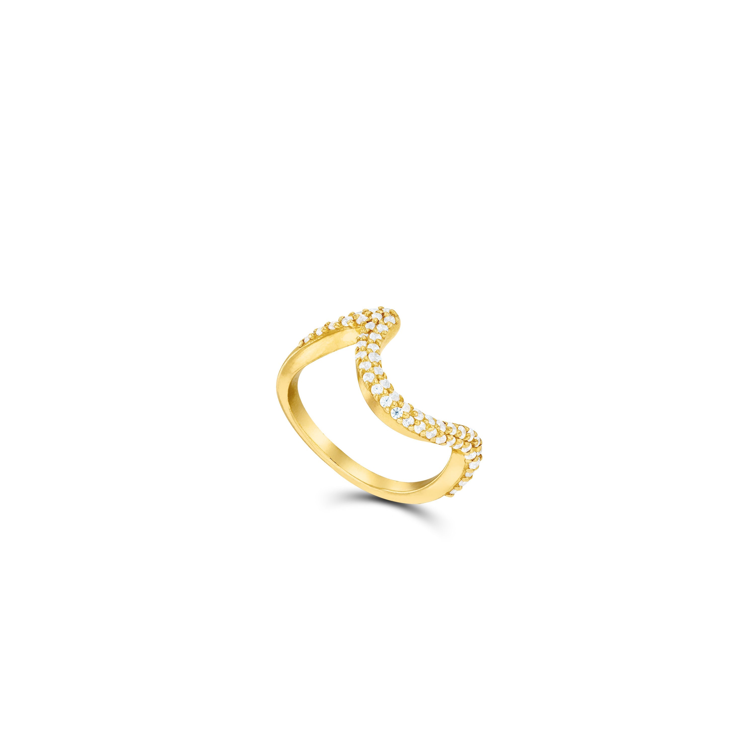 Curved Pave Cz Band Ring  - Gold White