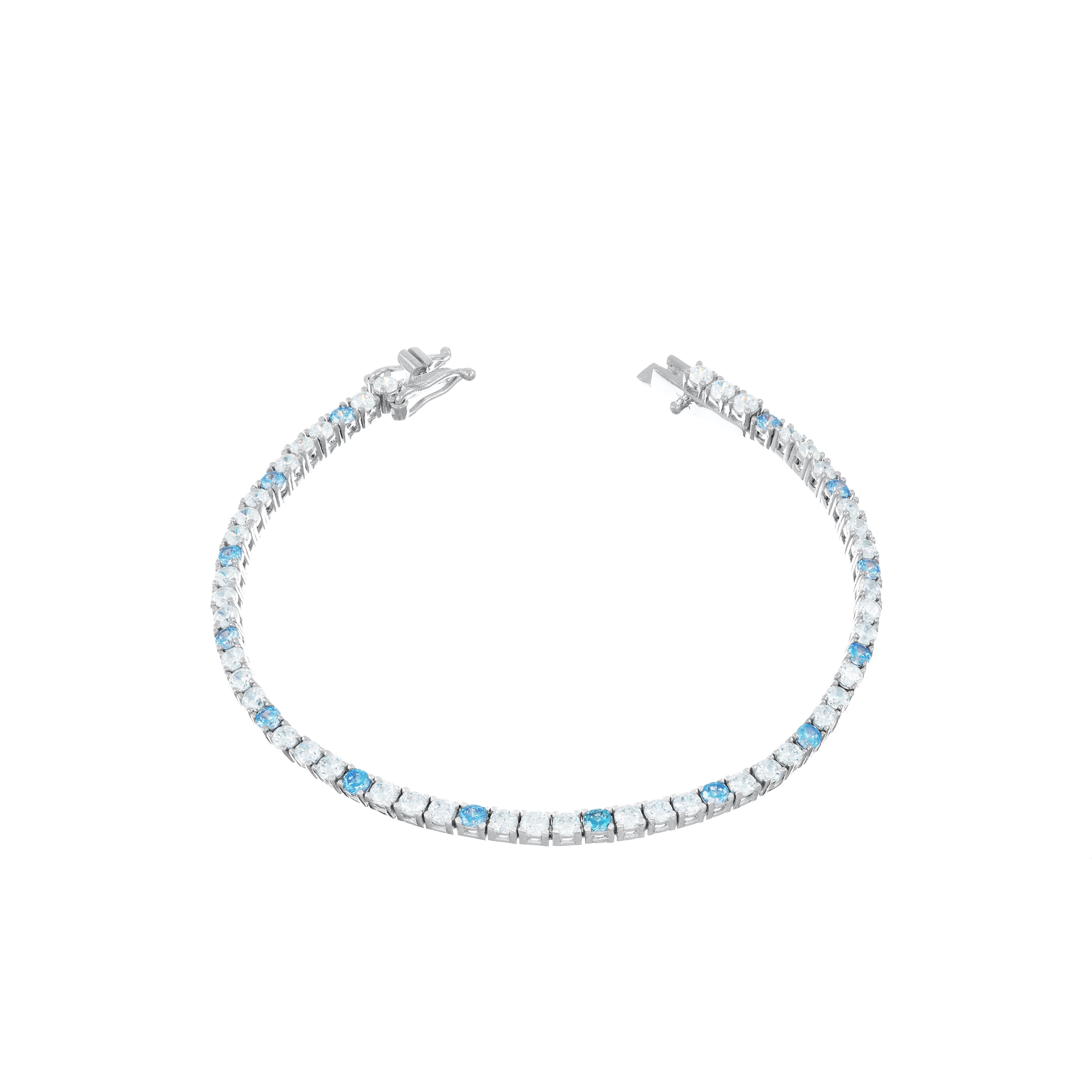 Tennis Bracelet With Box Clasp - Dot Aquamarine - 2.5mm