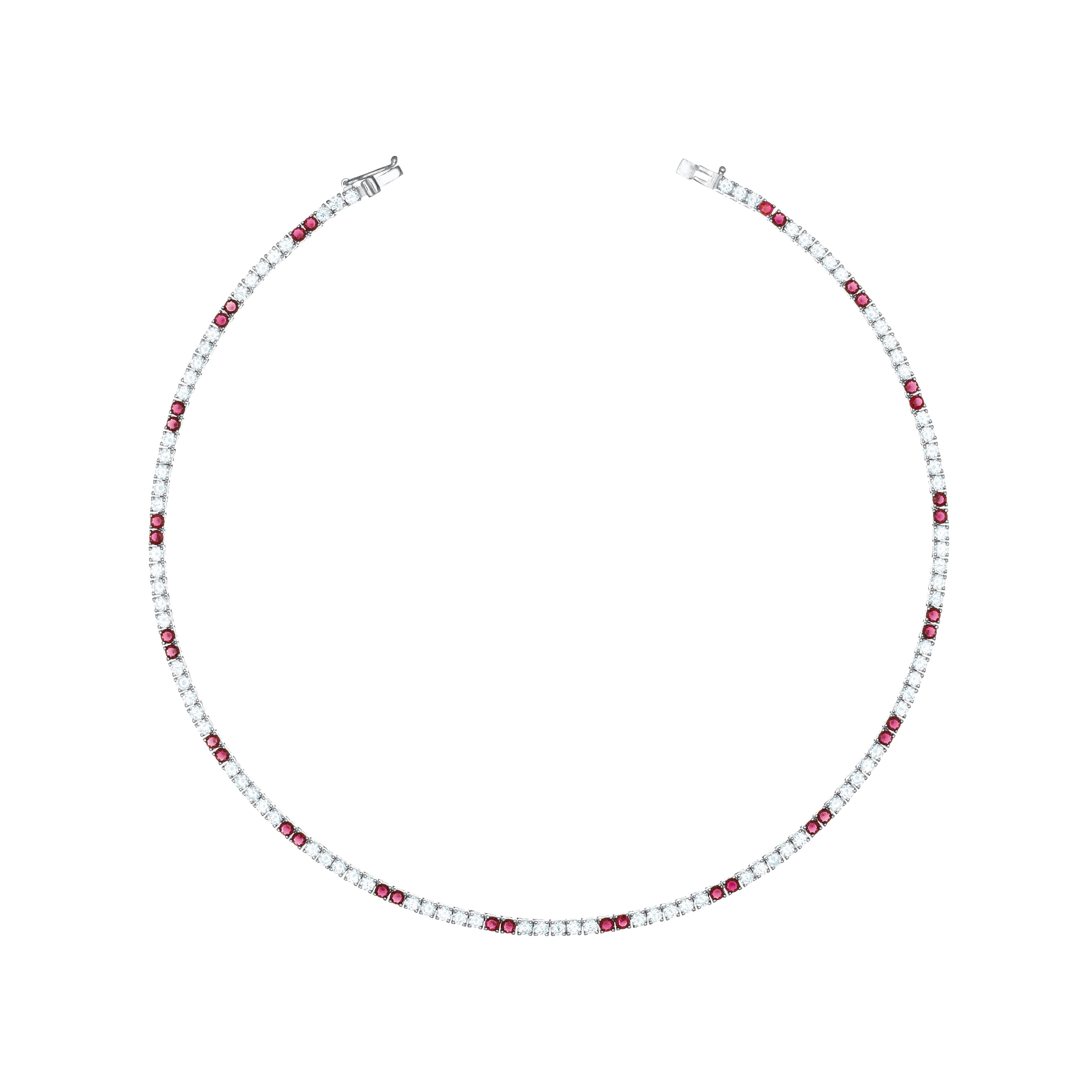 Tennis Necklace With Box Clasp - Silver Two Dots Fuchsia And White - 2.5mm
