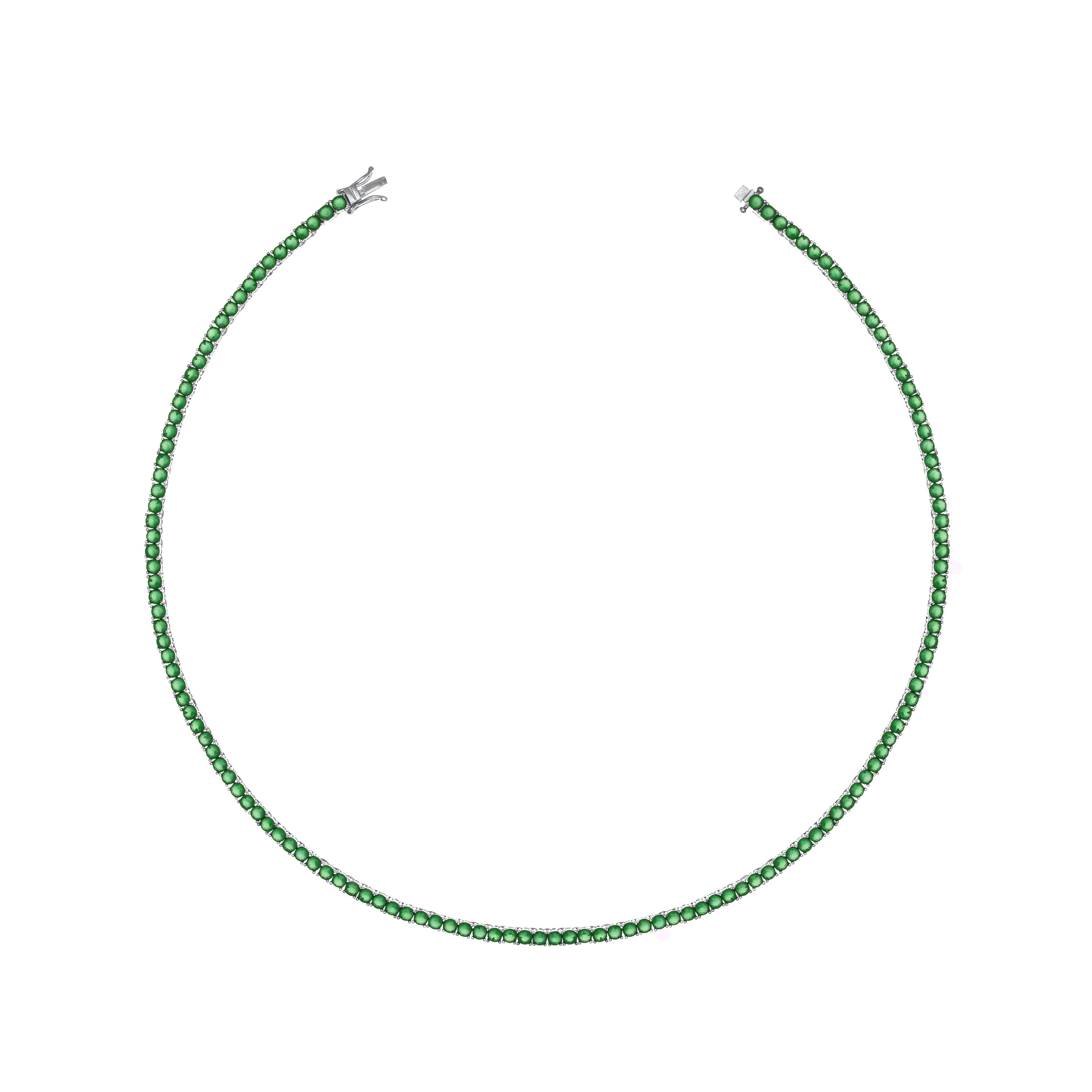 Tennis Necklace With Box Clasp - Silver Green Matt - 3mm