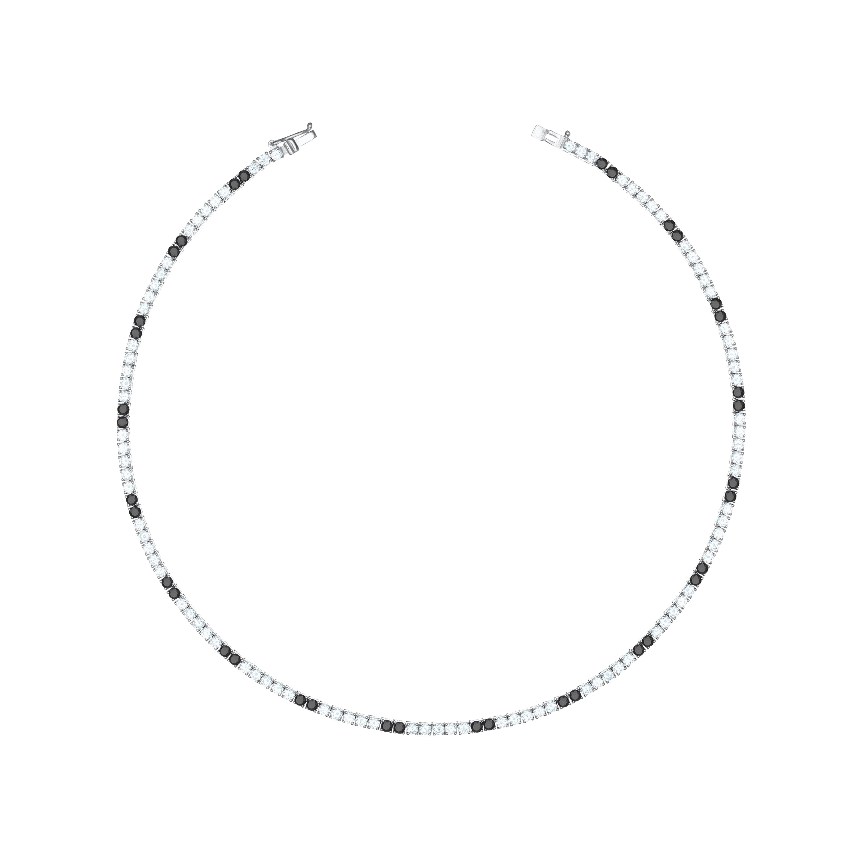 Tennis Necklace With Box Clasp - Silver Two Dots Black And White - 2.5mm