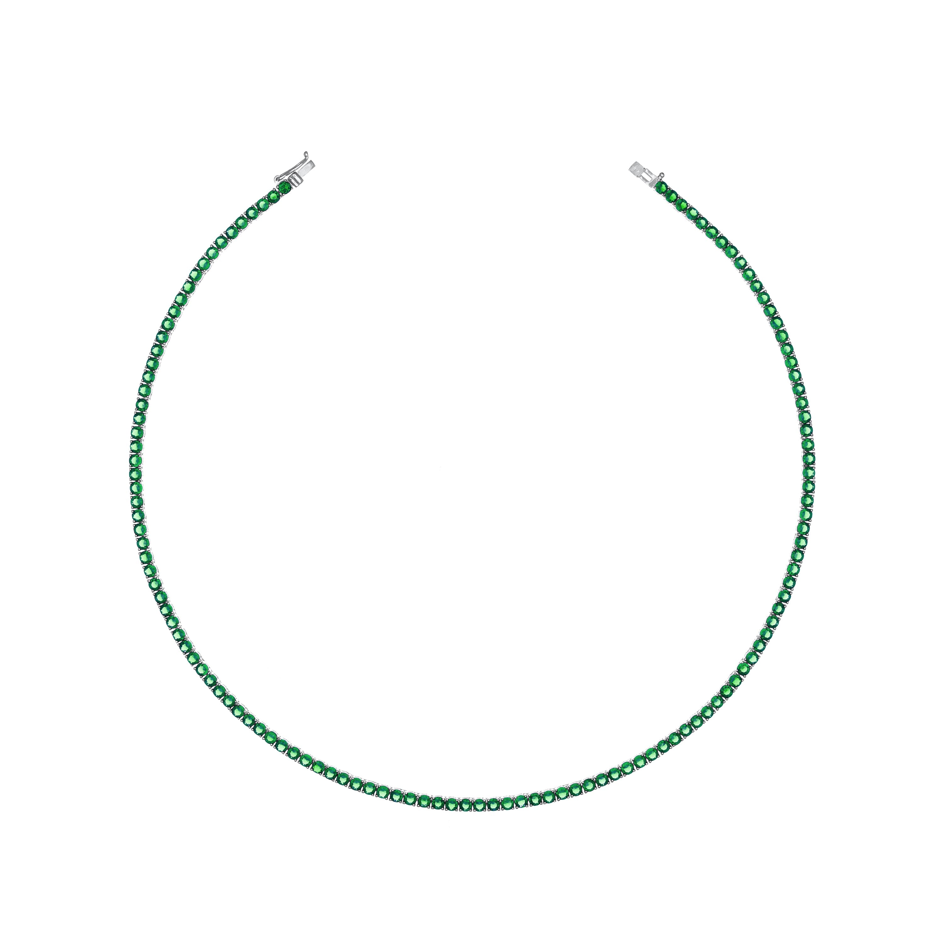 Tennis Necklace With Box Clasp - Silver Green - 3mm