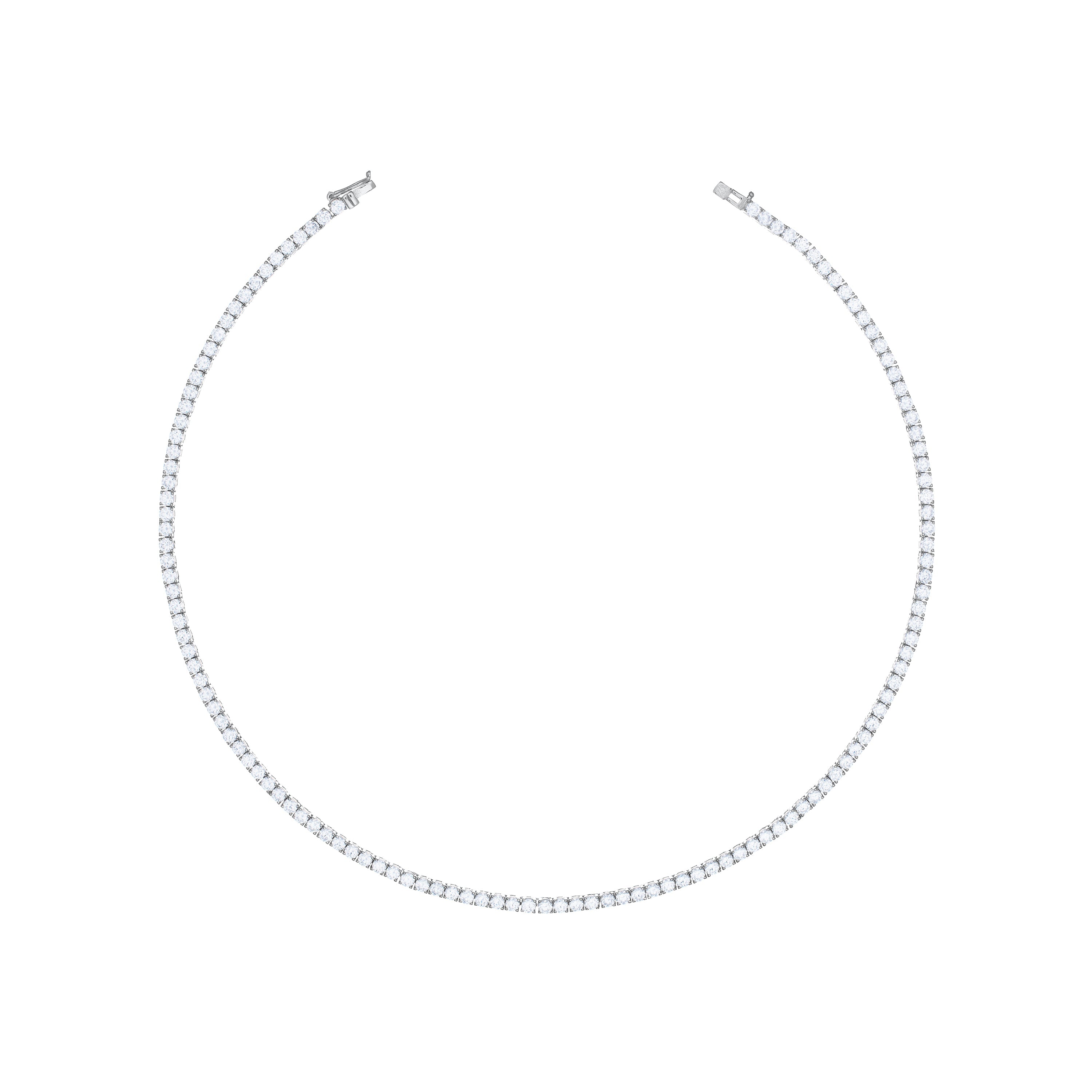 Tennis Necklace With Box Clasp - Silver White - 3mm
