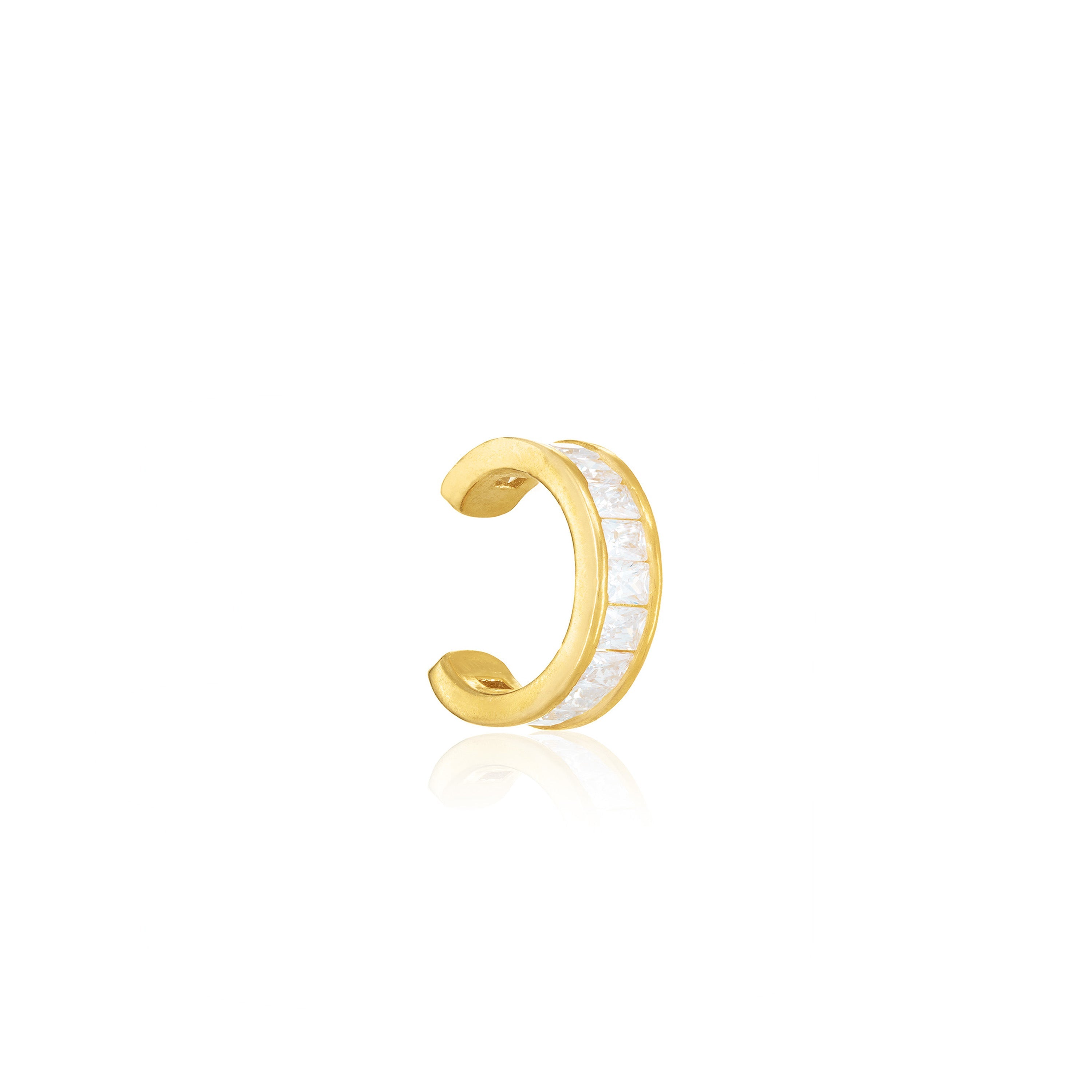 Thin Princess Cut Ear Cuff - Gold White