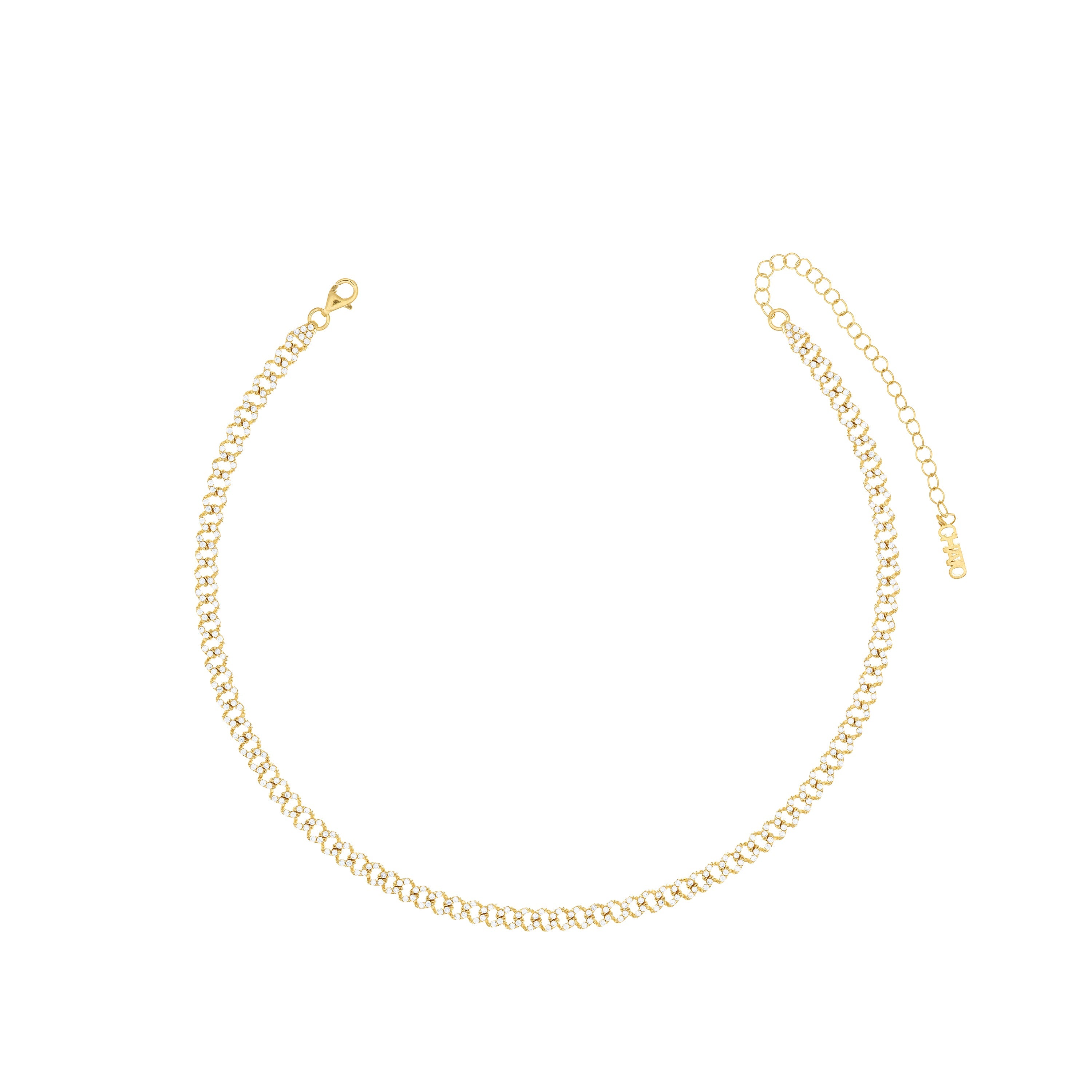TThin Cubic Zirconia Pave Cuban Link Chain Choker - Gold White