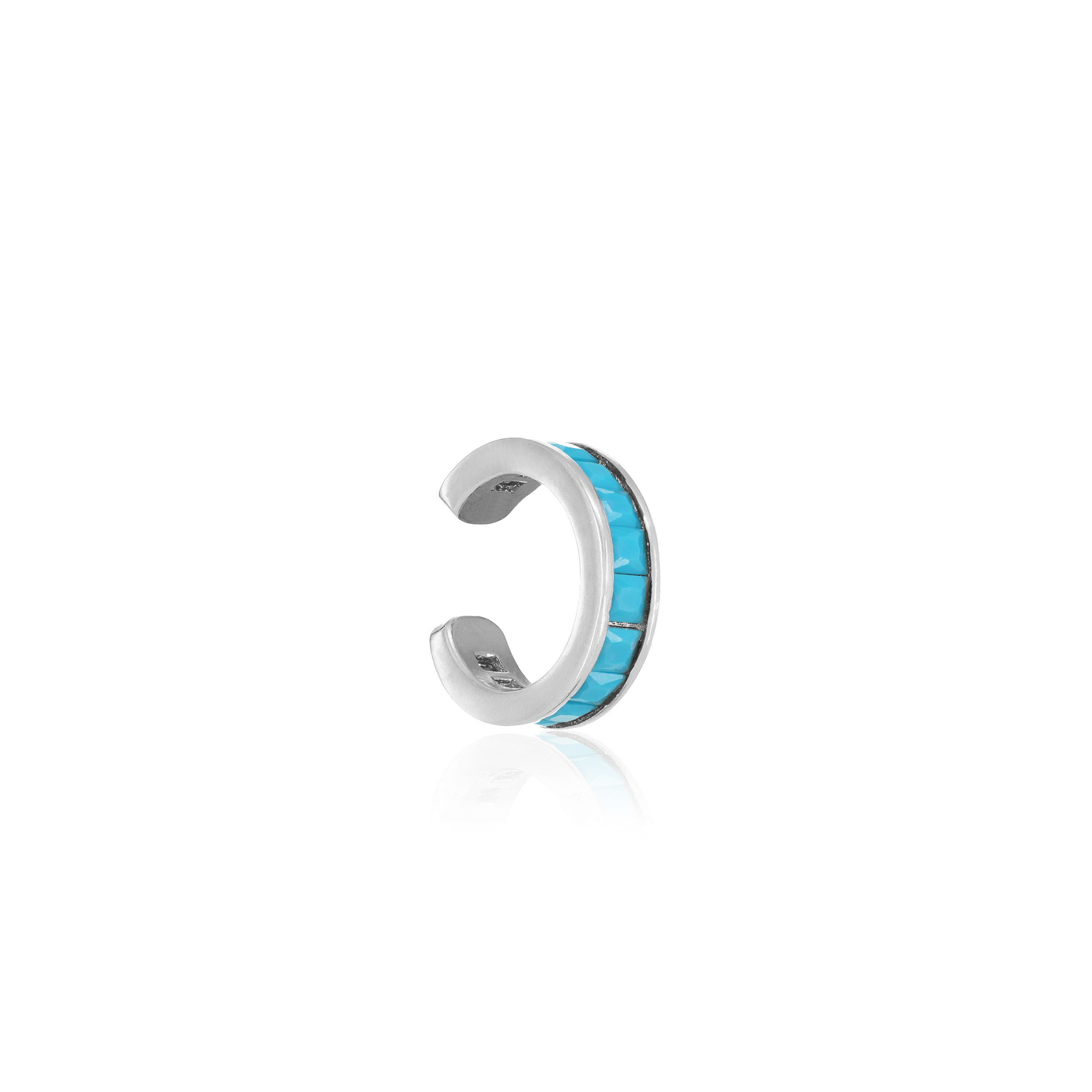 Thin Princess Cut Ear Cuff - Silver Turquoise