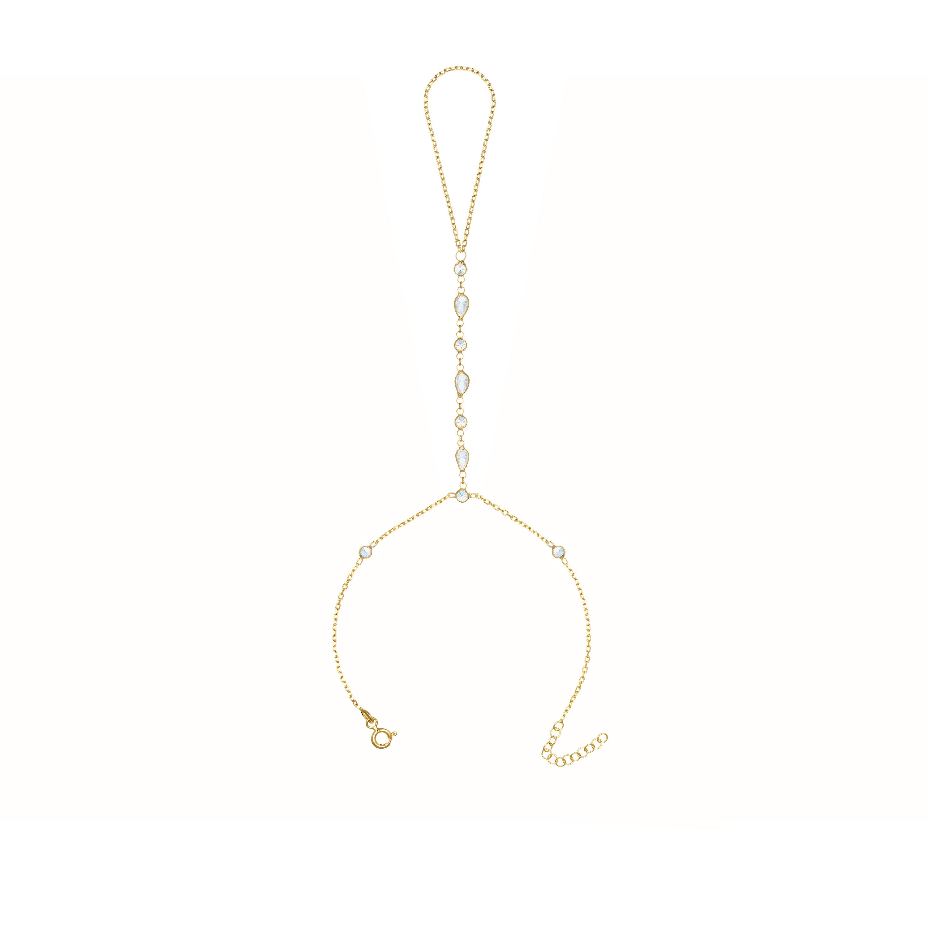 Three Teardrop And Cubic Zirconia Bezel Hand Bracelet - Gold White