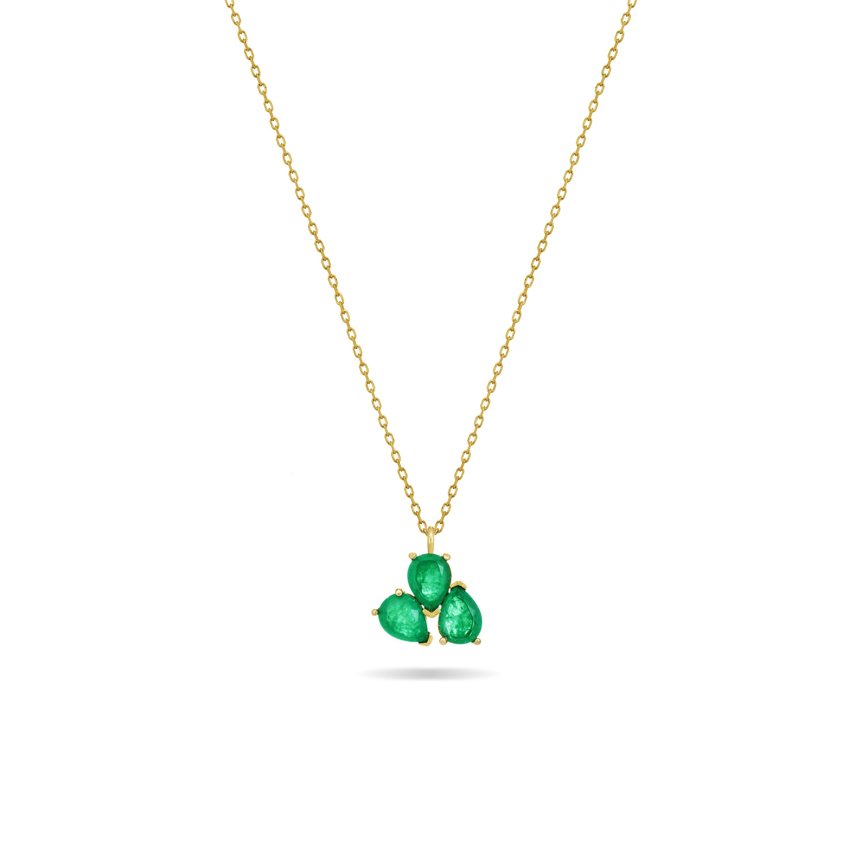 Triple Teardrop Pendant Necklace - Gold Green Matt