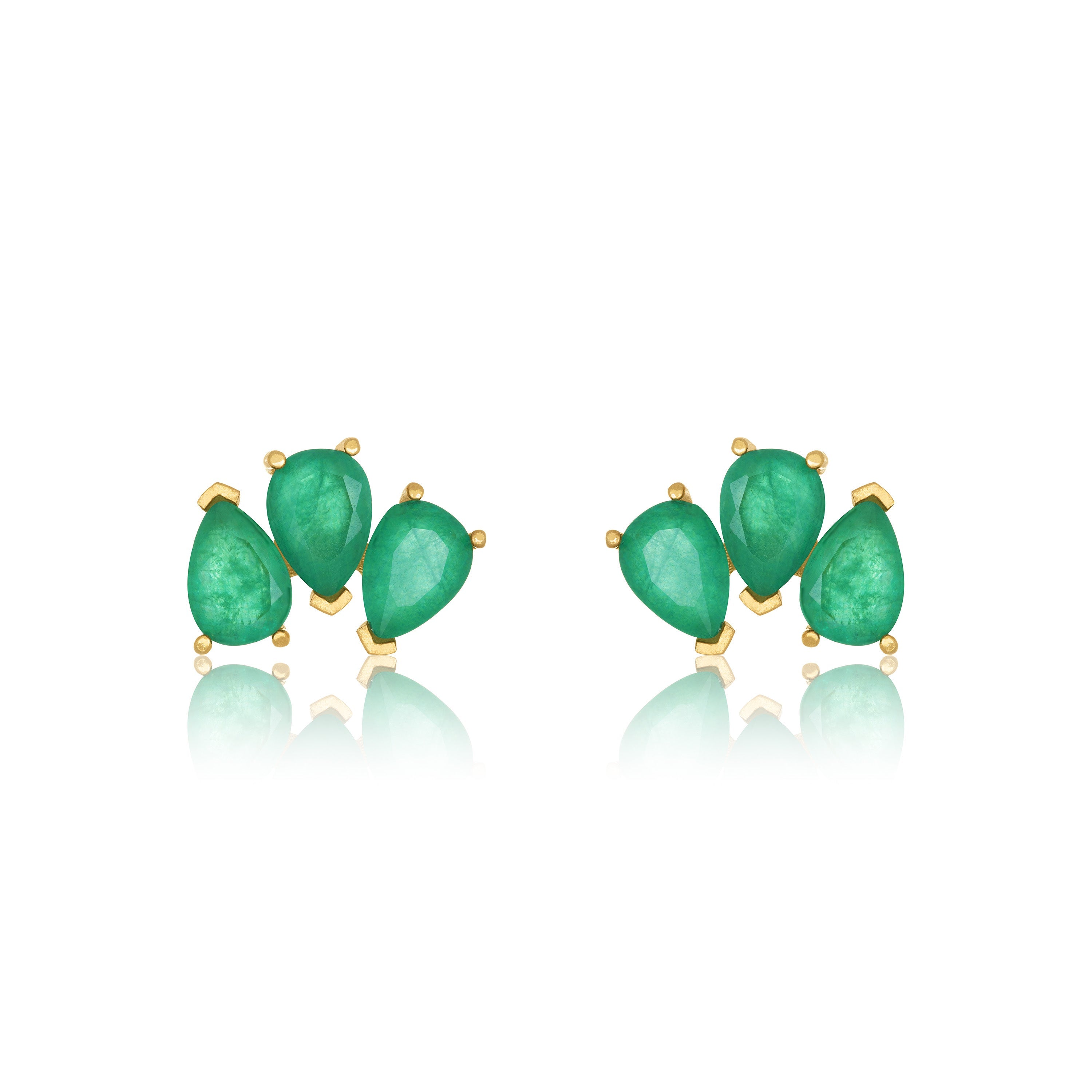 Triple Teardrop Stud Earrings - Gold Green Matt - Big