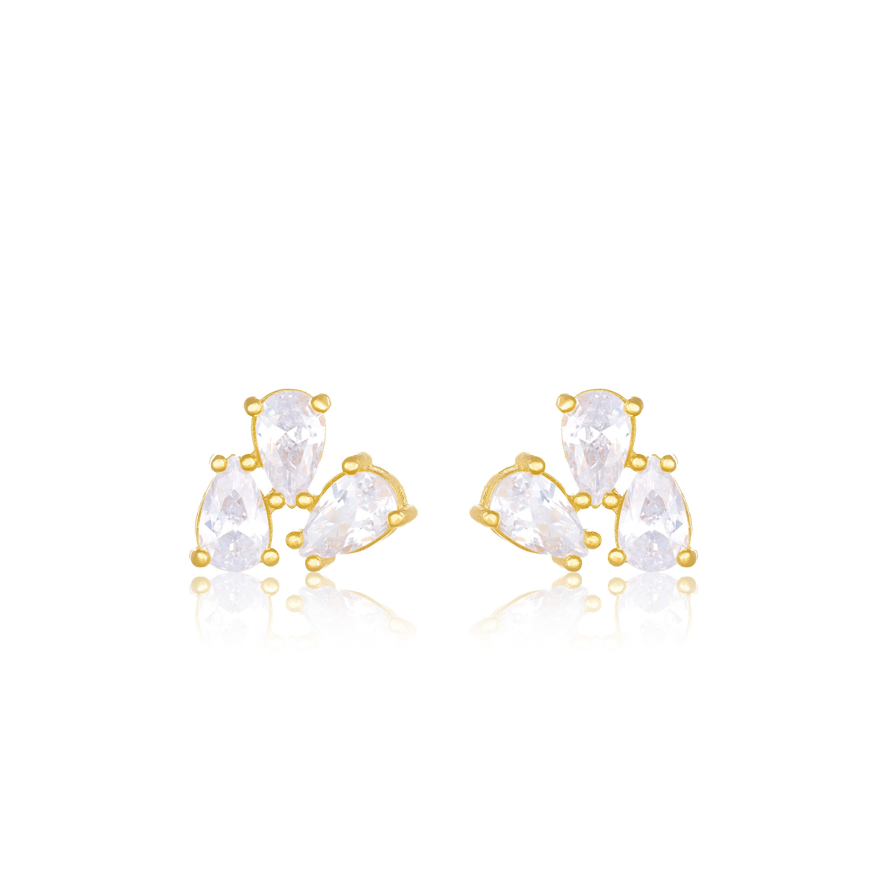 Triple Teardrop Stud Earrings - Gold White - Medium