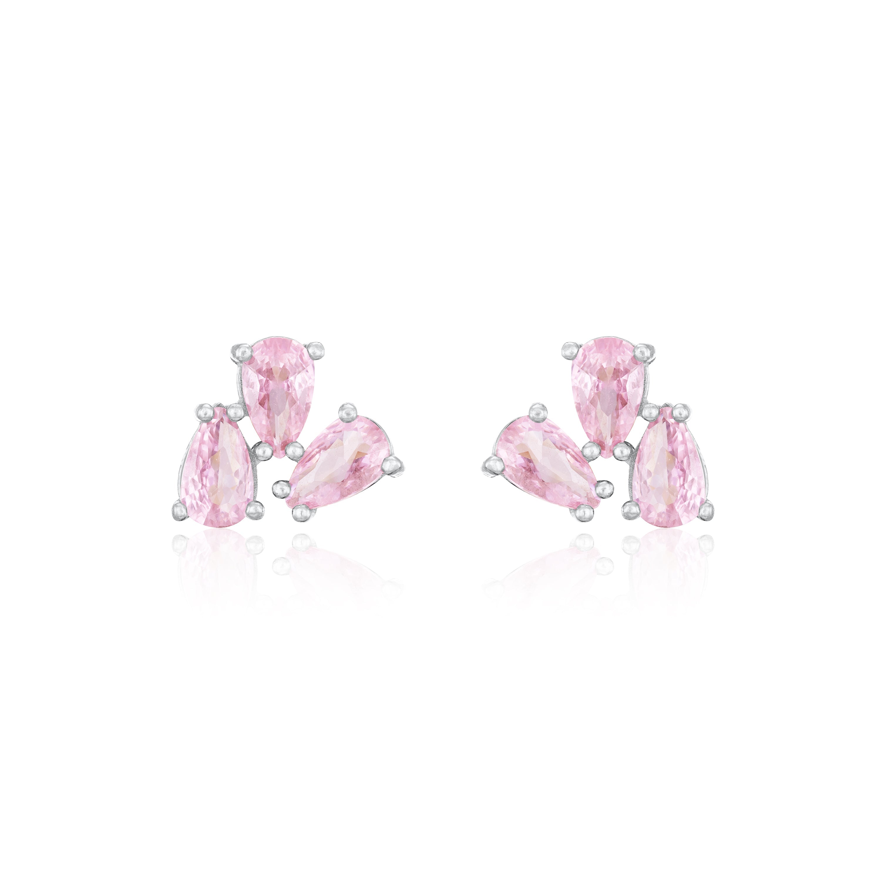 Triple Teardrop Stud Earrings - Silver Light Pink - Extra Small