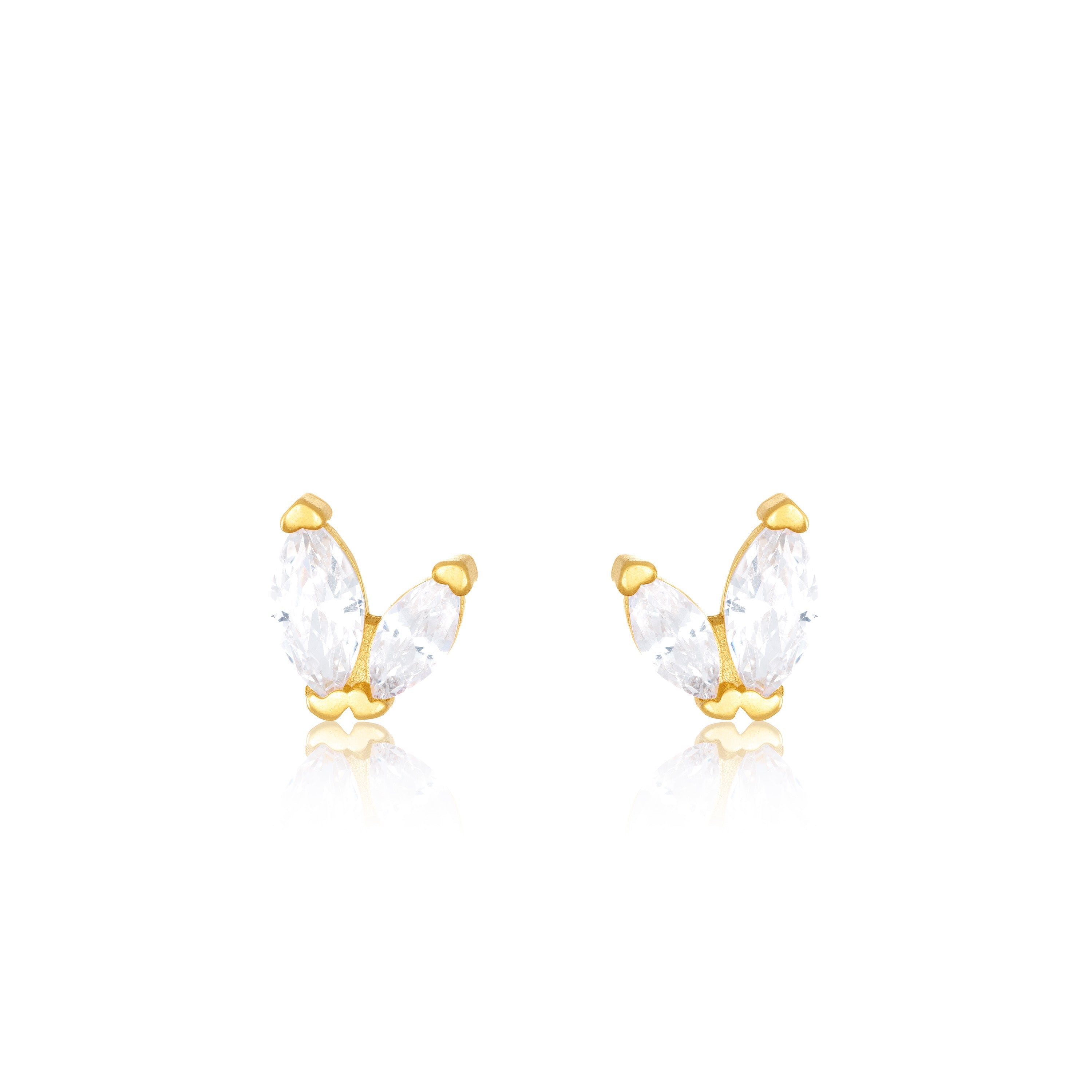 Two Marquise Cubic Zirconia Stud Earrings - Gold White