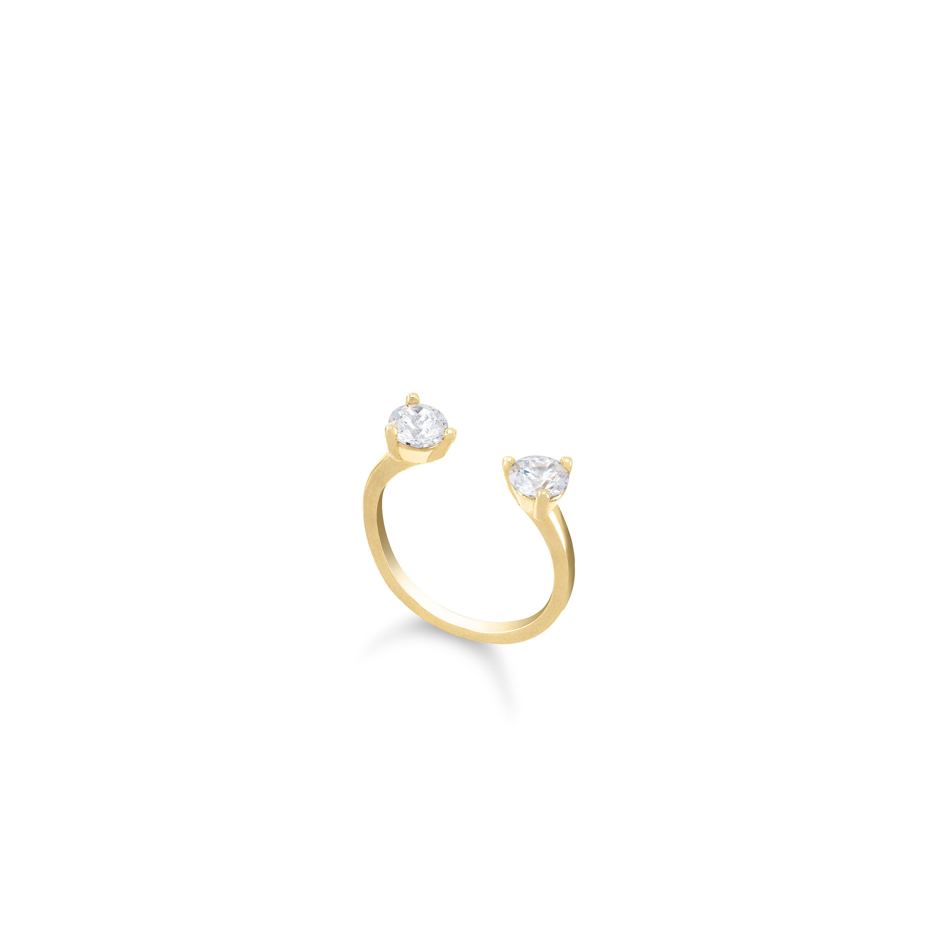 Two Stone Open Pinky Ring - Gold White