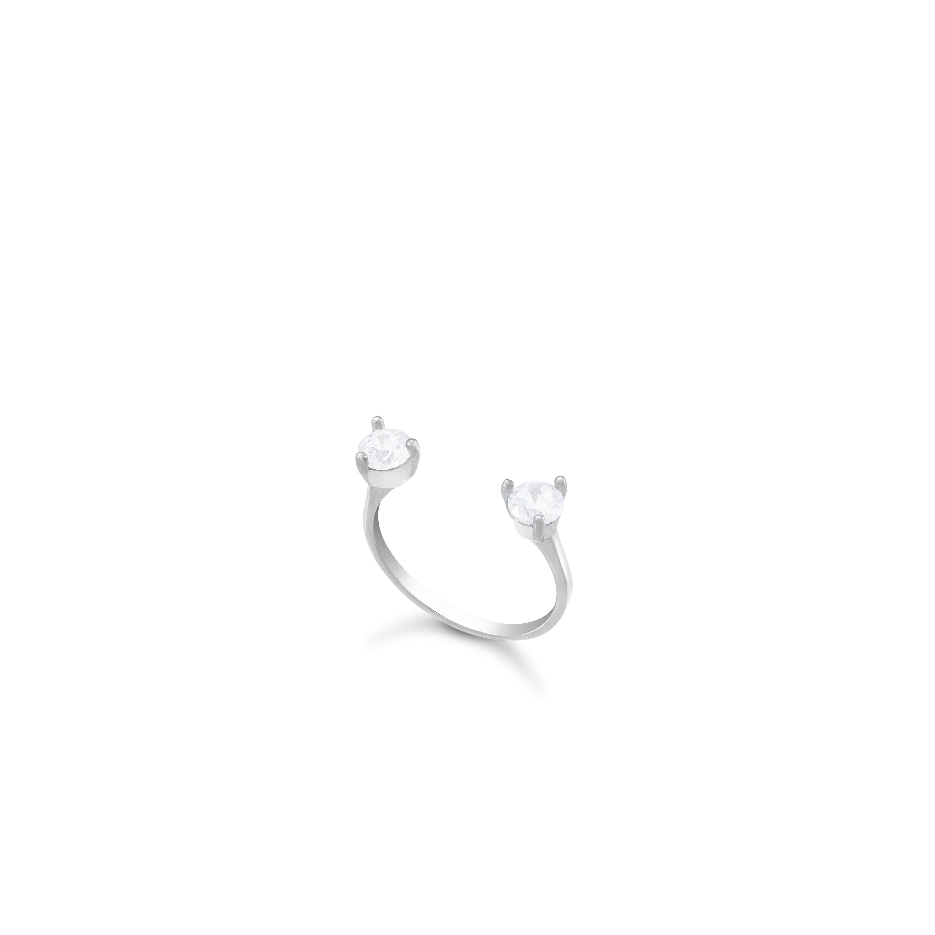 Two Stone Open Pinky Ring - Silver White