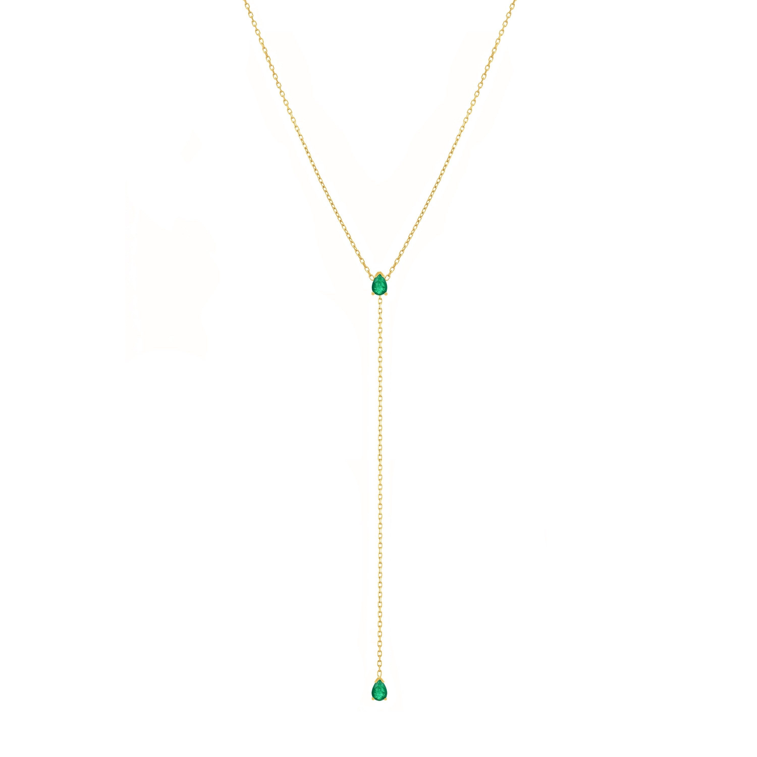 Two Teardrops Lariat Choker - Gold Green Matt